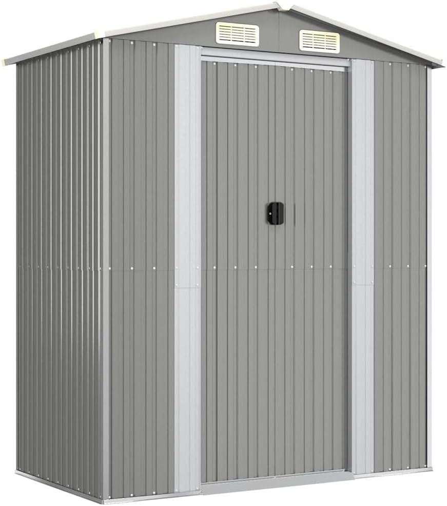  Abri De Jardin Marron Foncé 192x108x223 Cm En Acier Galvanisé, Rangement Extérieur Spacieux Pour Outils De Jardin, équipement De Piscine Et Accessoires, Avec Porte Coulissante