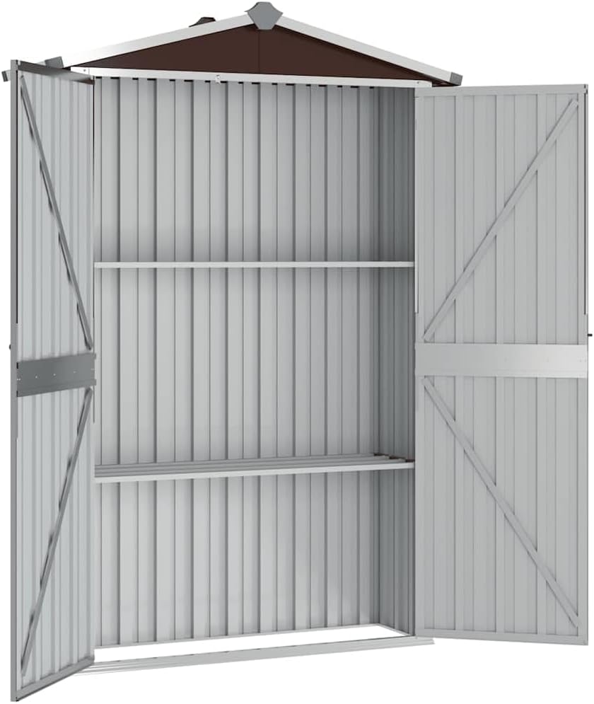  Abri De Jardin Marron 116x45x175 Cm En Acier Galvanisé Pour Rangement Extérieur D'outils Et Mobilier De Jardin, Avec étagères Et Aérations