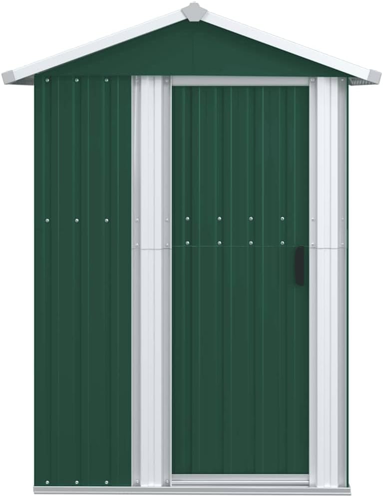  Abri De Jardin Vert 126x97,5x177 Cm En Acier Galvanisé, Abri De Rangement Extérieur Spacieux Avec Porte Coulissante Et Poignée Pratique Pour Outils De Jardin, équipement
