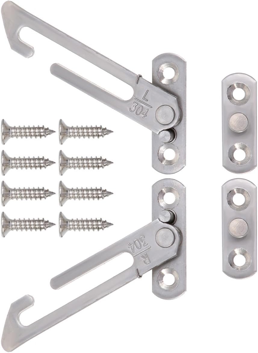  STOBAZA Limiteur De Fenêtre Limite L'ouverture En Acier Inoxydable Argenté, Serrure De Sécurité Sans Endommager 1 Set Vis Garçon Et Filles Adapté Maison Et Commerce