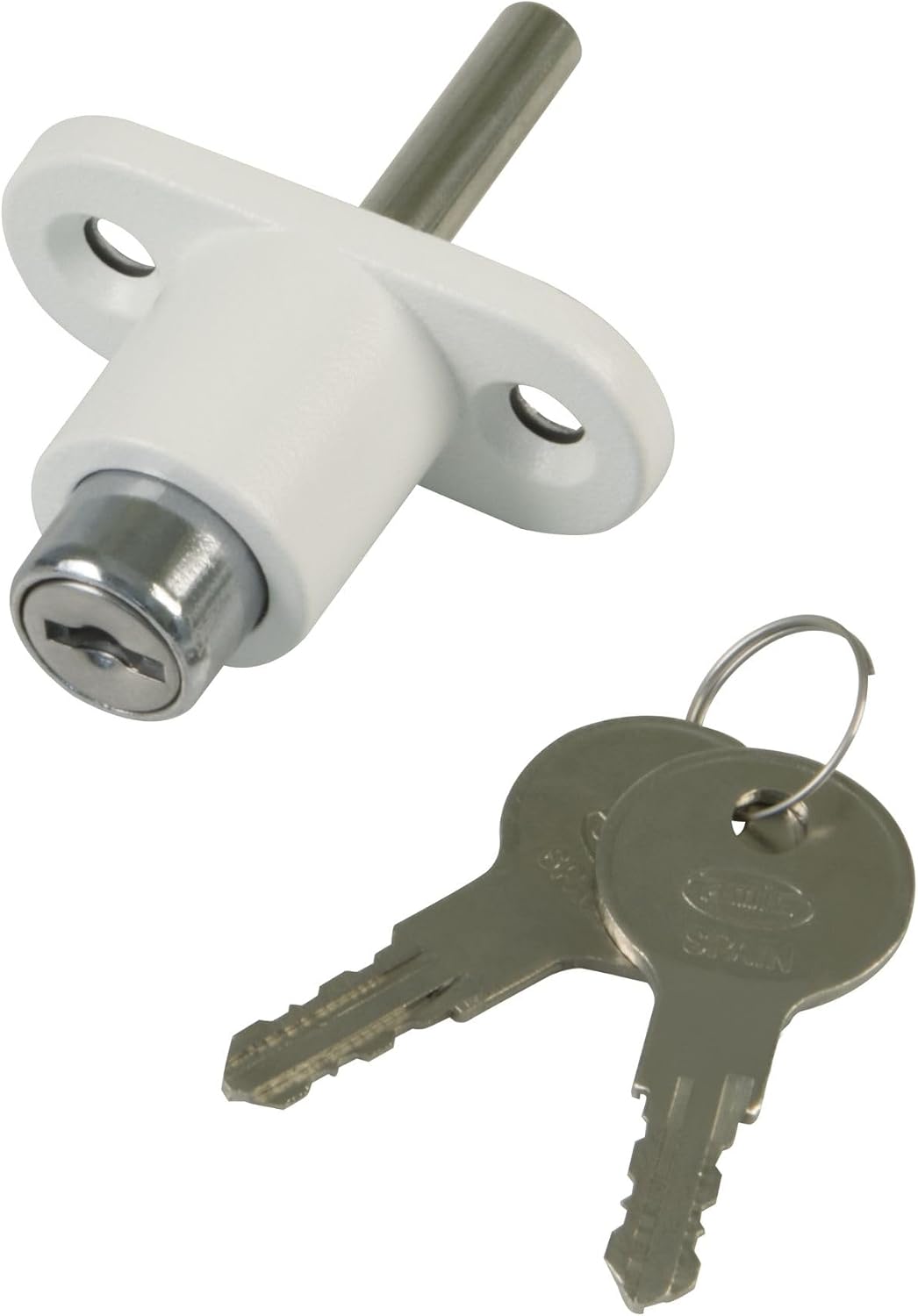 Amig - Security Lock For Sliding Windows Mod.45 | Zip Lock With 2 Keys + Lag Screws For Installation | Made Of Steel With White Finish | Dimensions: 53 X 23 Mm