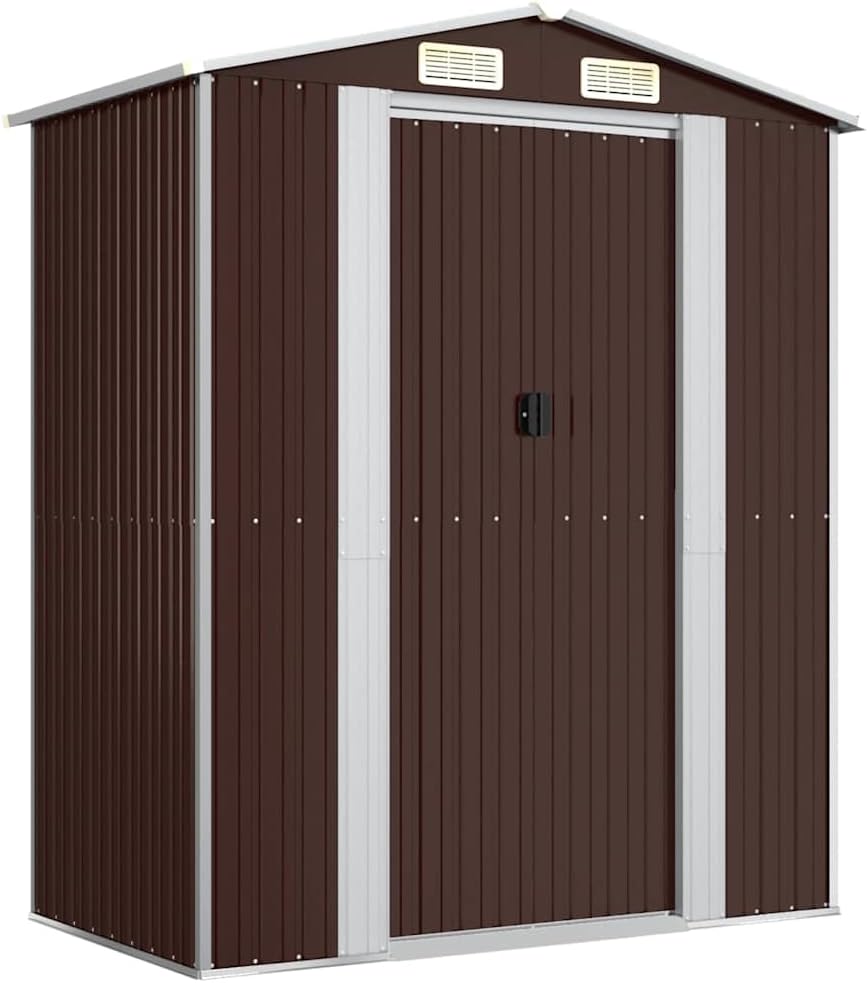  Abri De Jardin Marron Foncé 192x108x223 Cm En Acier Galvanisé, Rangement Extérieur Spacieux Pour Outils De Jardin, équipement De Piscine Et Accessoires, Avec Porte Coulissante
