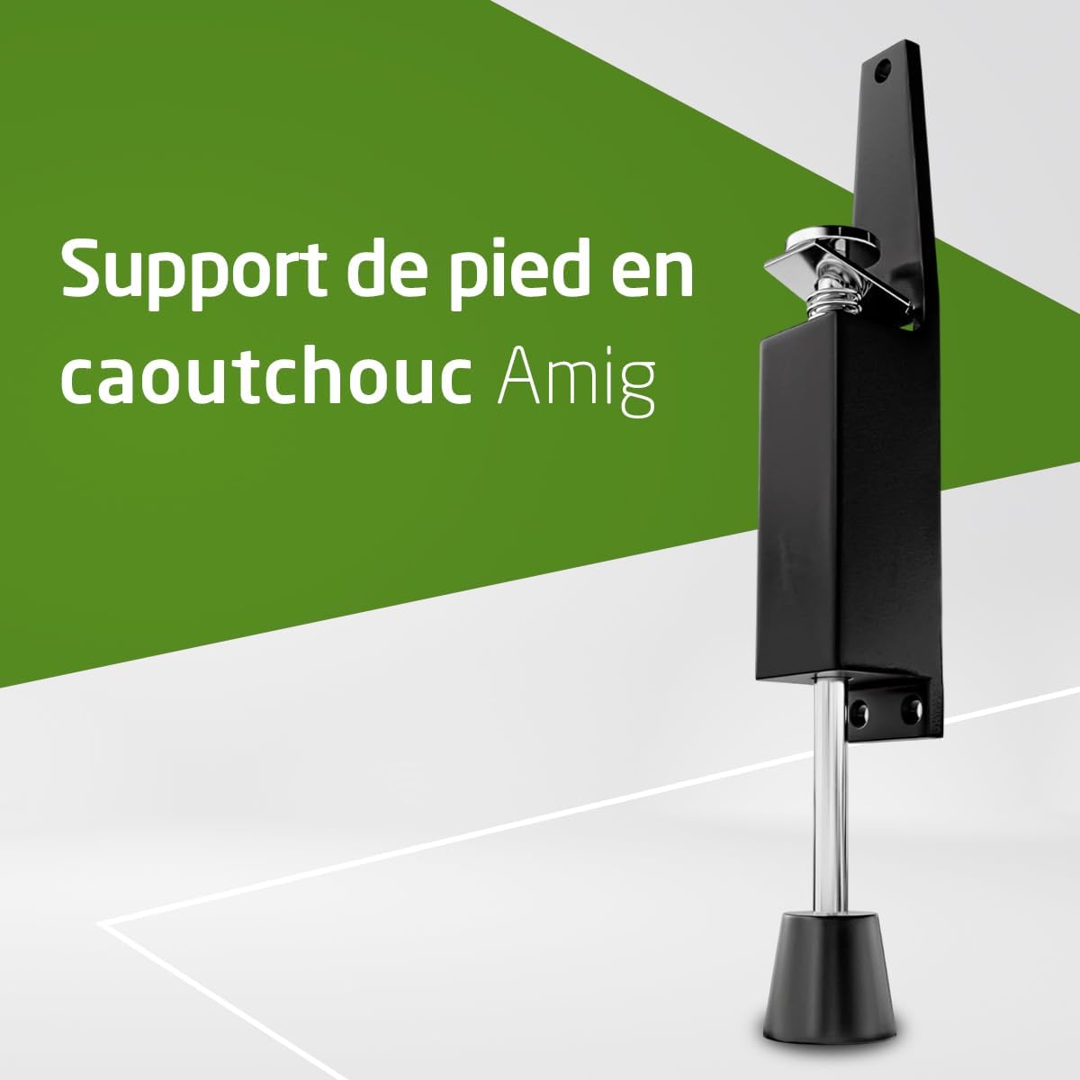  Amig - Retenue De Pied En Caoutchouc Pour Fixer Et Maintenir Les Portes Ouvertes - Dimensions : 165 X 30 Mm - Tour : 28 Mm - Butée Verticale Zamak - Noir - Anti Supports