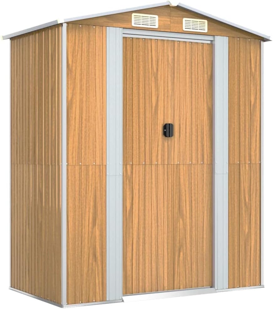  Abri De Jardin Marron Foncé 192x108x223 Cm En Acier Galvanisé, Rangement Extérieur Spacieux Pour Outils De Jardin, équipement De Piscine Et Accessoires, Avec Porte Coulissante