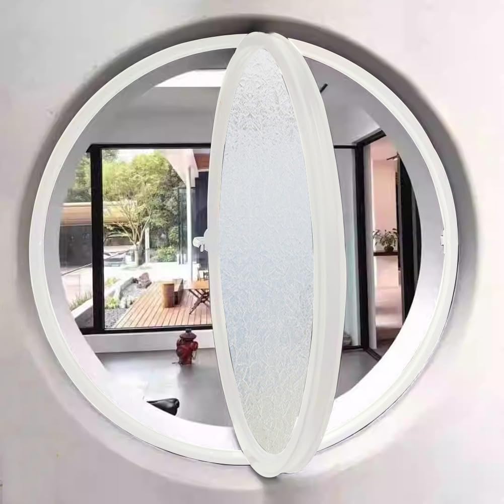  Round Rotating Window Aluminum Alloy Window Wall Mounted Tempered Glass Porthole With Handle Decorative Casement Window For Kitchen And Home, White 3.5cm/21.6"