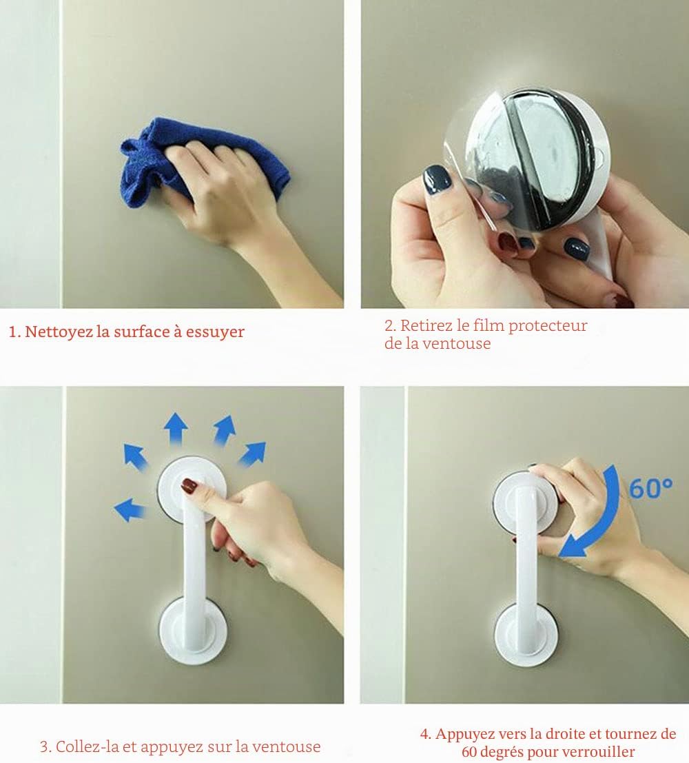  KAFENDA Grandes Poignées De Porte Et De Fenêtre En Verre, Portes Coulissantes De Salle De Bain, Armoires, Poignées Sans Trou, Poignées De Réfrigérateur, Barres D'appui De Douche (blanche)