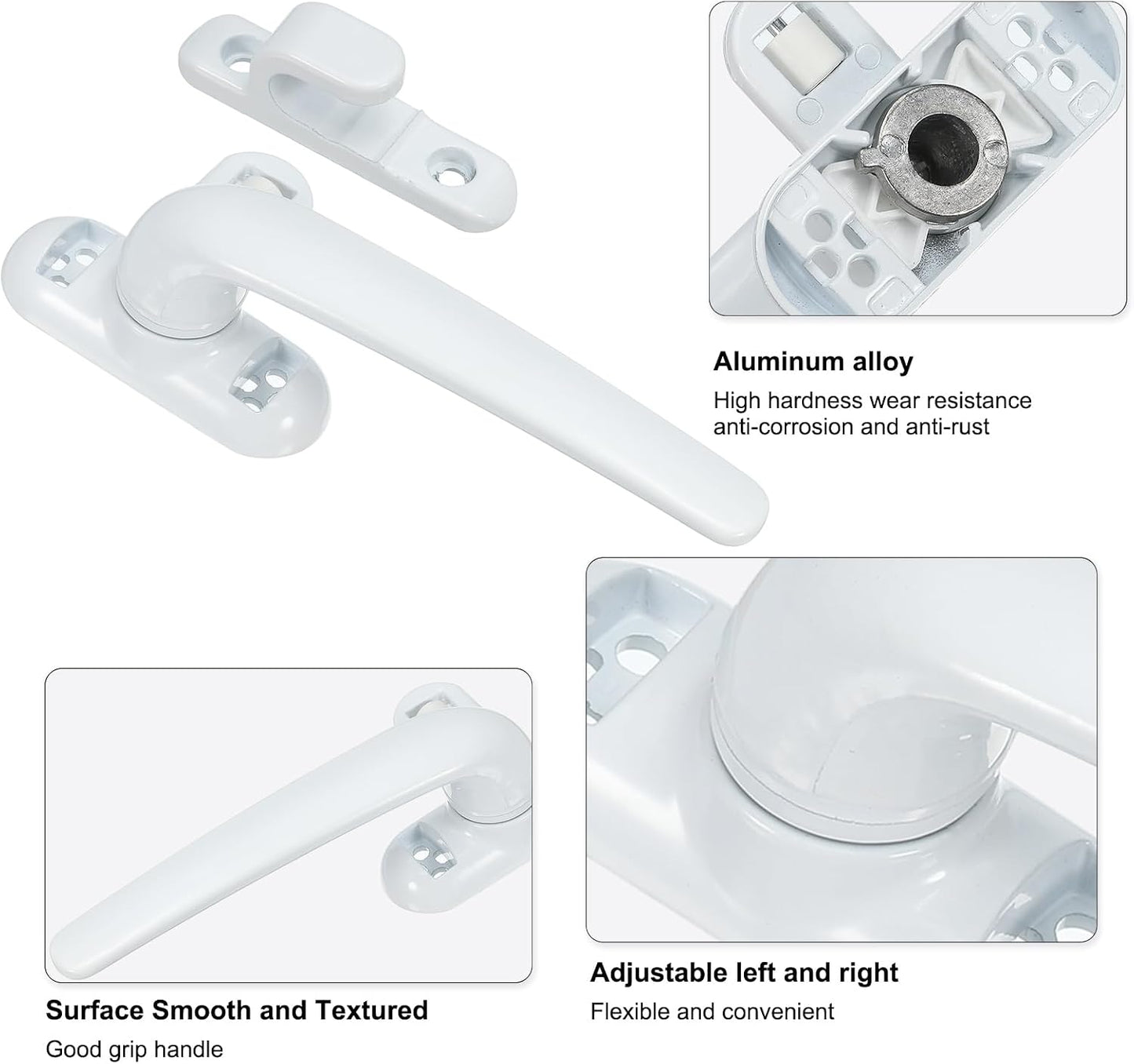  PATIKIL Poignée De Fenêtre En Alliage D'aluminium, 2 Paquets Serrure De Fenêtre à Battant Interne Et Externe Poignées De Fenêtre Coulissante Pour Fenêtres, Blanc (Main Gauche)