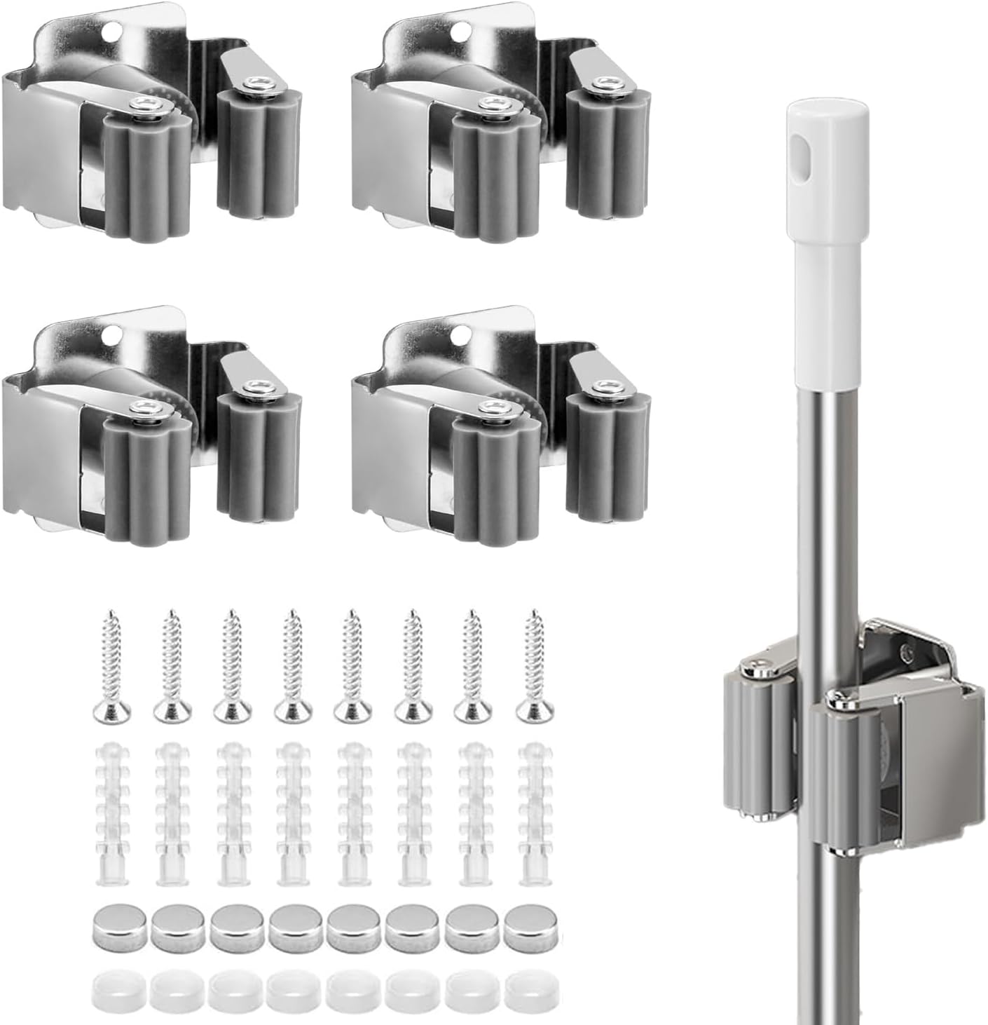  Lot De 4 Supports De Balai Antidérapants En Silicone - Fixation Murale - Pour Salle De Bain, Cuisine, Jardin, Placard, Garage