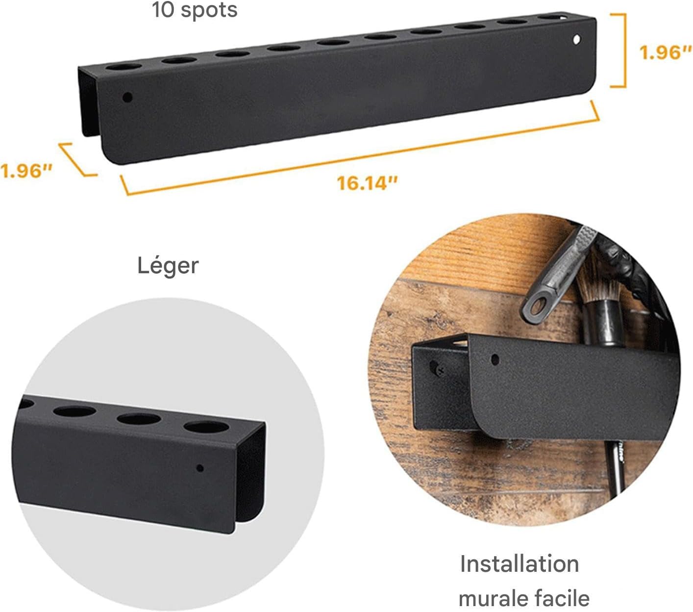  Générique Organisateur De Brosses Pour Nettoyer Voitures | Support Mural Pour Brosses De Détail - Fournitures D'Entretien Pour Espaces Intérieurs Extérieurs Véhicules Remises