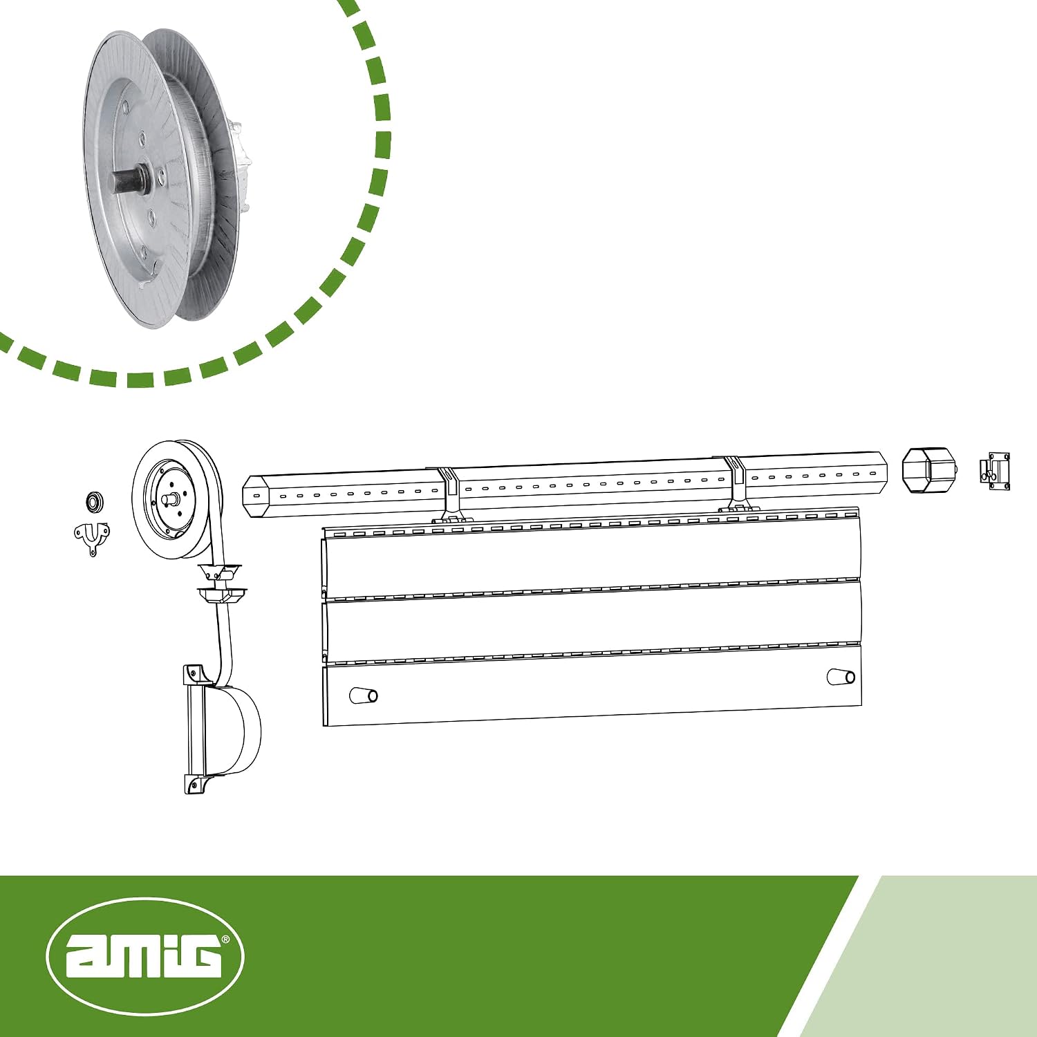  Amig - Poulie à Disque Métallique En Acier Zingué Pour Axes De Volets Roulants, Pour Rubans De 22 Mm, Tubes De 57 Mm Et Axe Frisé De Ø61 Mm, Diamètre Ø180 Mm, Argenté