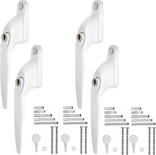  Lot De 4 Poignées De Fenêtre En UPVC Verrouillables En Aluminium Blanc Pour Fenêtres UPVC Avec Clé Pour 10/15/30/40/55 Mm | Broches Multiples