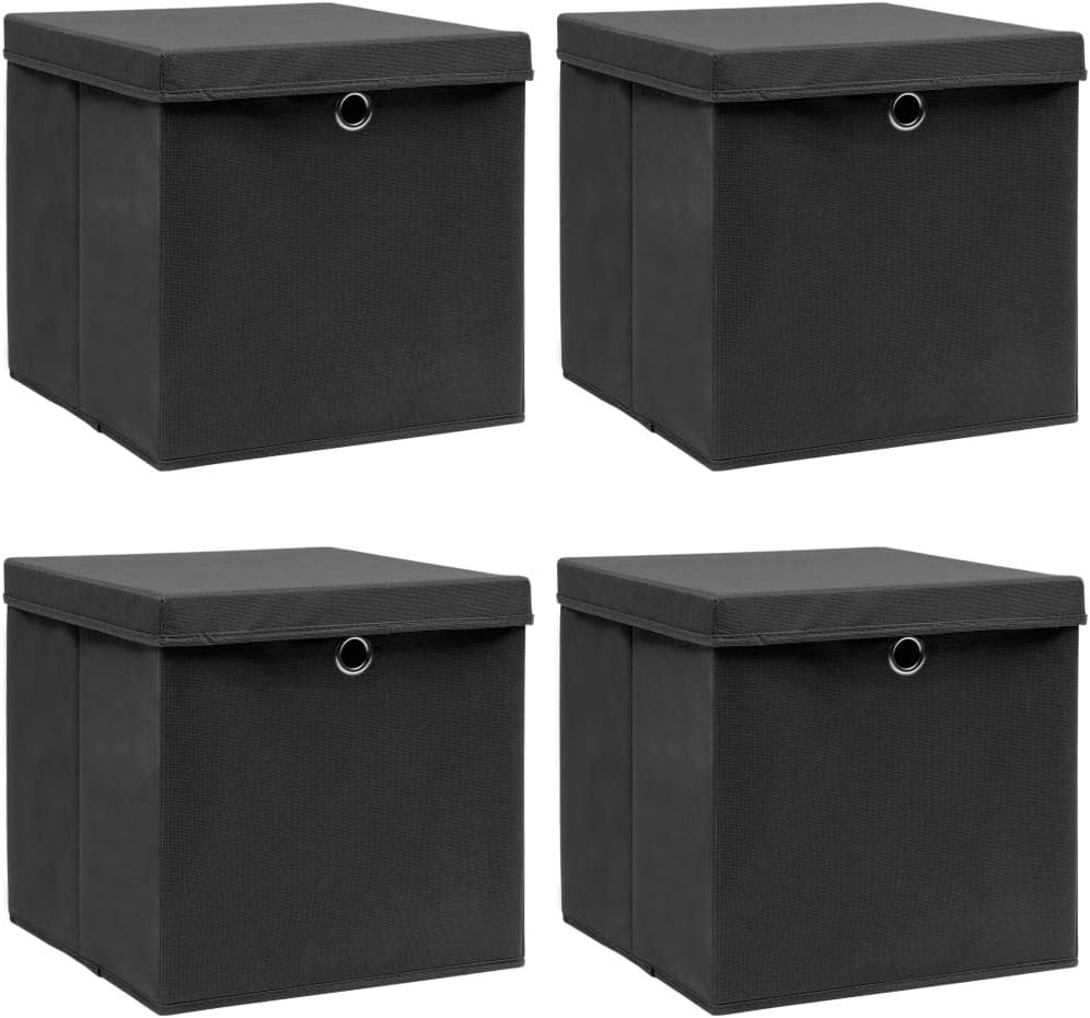  Coffre De Rangement, Boîte De Rangement Pour Coussins D'extérieur, Boîtes De Rangement D'extérieur Imperméables Avec Couvercle, 4 Pièces, Noir, 32 X 32 X 32 Cm, Tissu