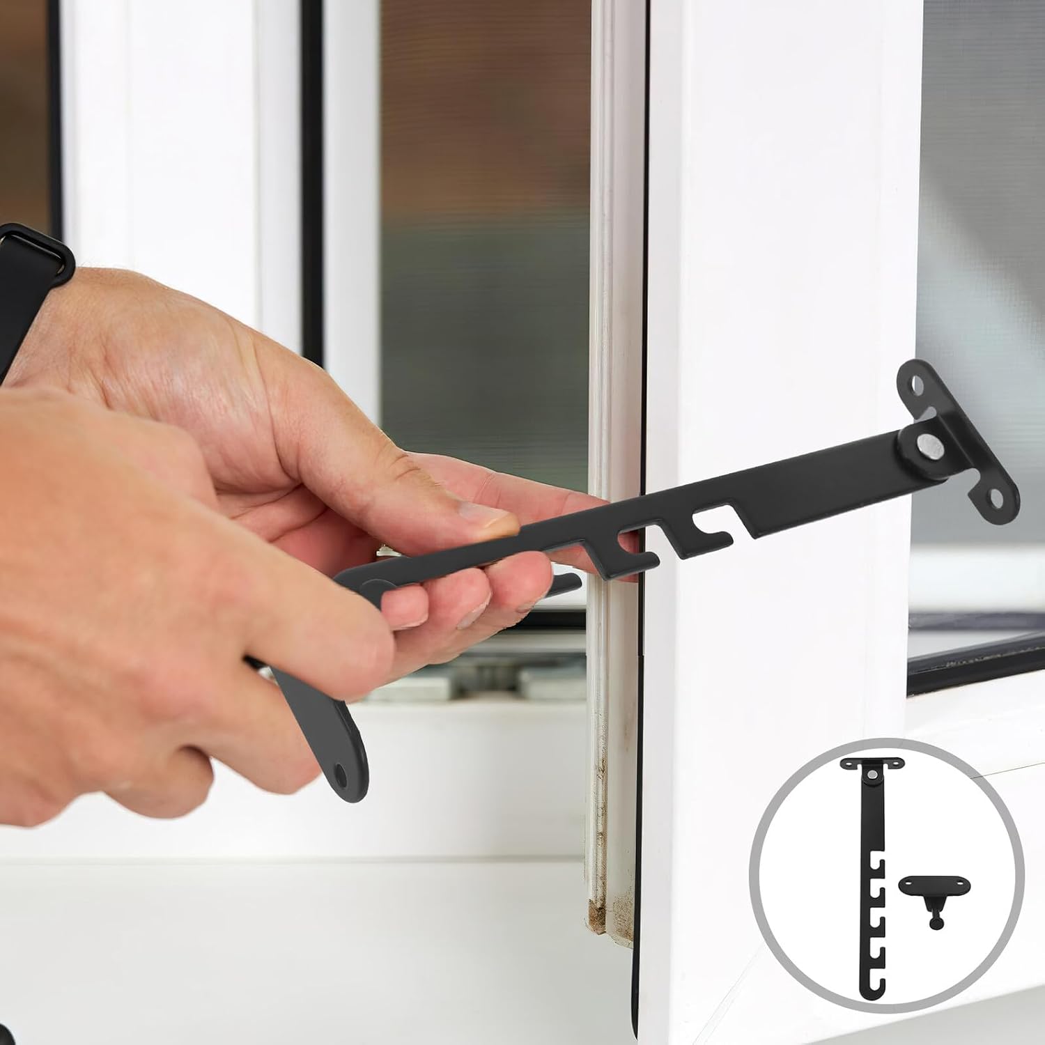  Angoily Lot De 2 Limiteurs De Fenêtre Réglables En Alliage Aluminium Et Plastique Renforcé Verrou De Sécurité Garçon Et Filles Noir Long Protection Pour Fenêtres Coulissantes Et