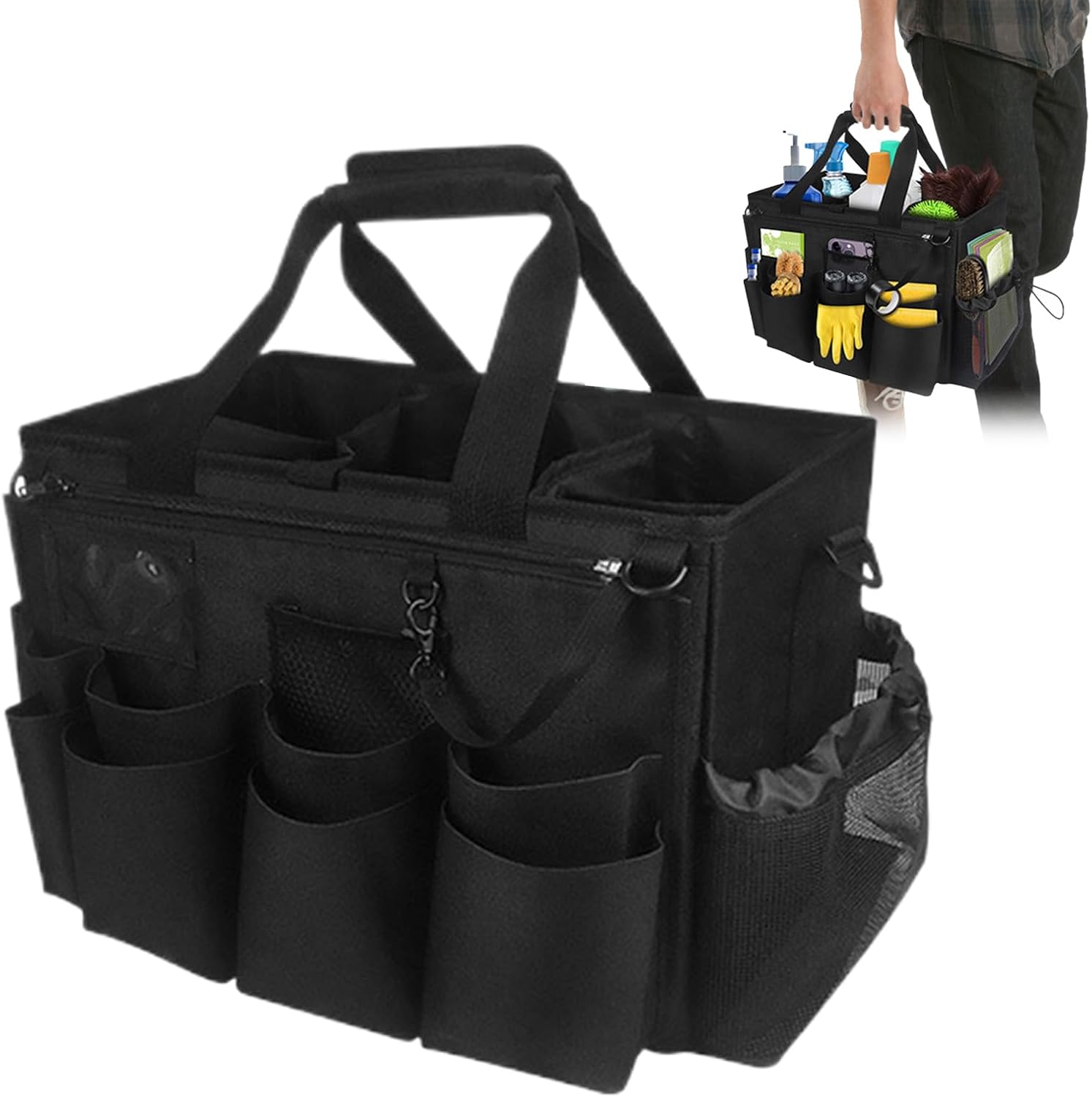  Générique Sac Pour Fournitures De Nettoyage | Pliant Pour Entretien Ménager - Porte-Outils Mesh Respirant Imperméable Avec Poignée Bretelle Pour Chiffons Époussetage Cuisine