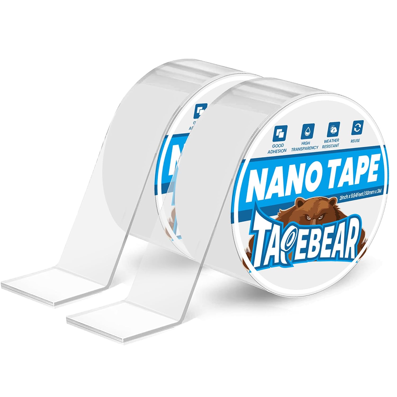  TAPEBEAR Ruban Adhésif Nano Double Face 30mm X 5m, Extra Fort, Réutilisable Et Sans Trace Pour Photos, Posters, Tapis (2mm D'épaisseur)