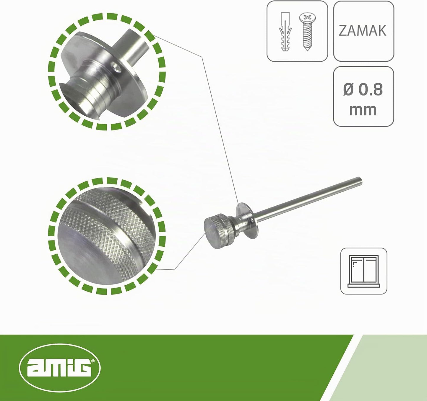  Amig - Goupille De Verrouillage Pour Fenêtres Courroies En Bois Ou Aluminium Mod.40 | Convient Pour Sécuriser Les Stores | Fermeture De Sécurité Zamak Chromée | Dimensions : Ø 30 X 152 Mm