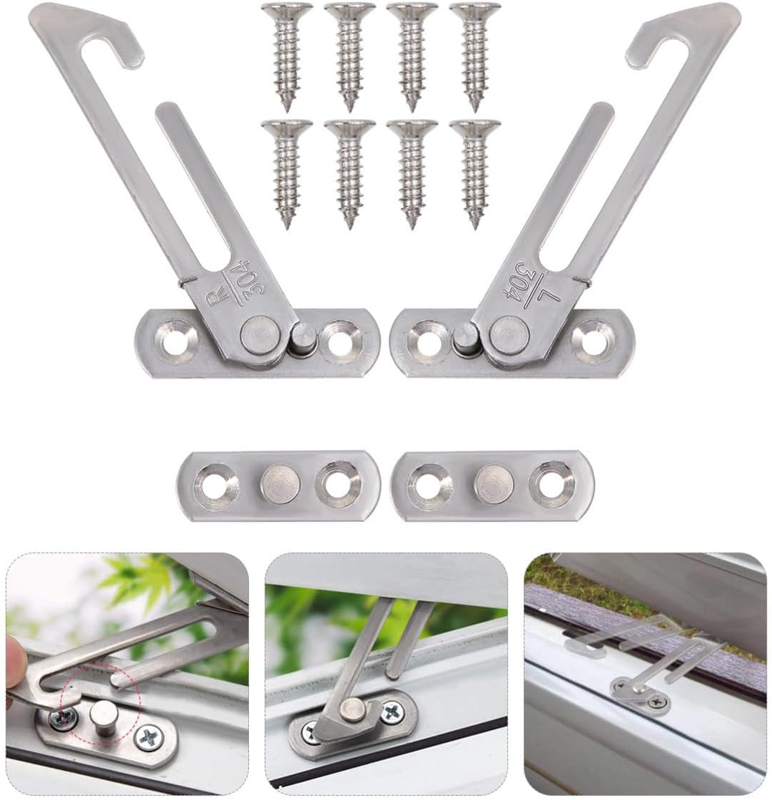  STOBAZA Limiteur De Fenêtre Limite L'ouverture En Acier Inoxydable Argenté, Serrure De Sécurité Sans Endommager 1 Set Vis Garçon Et Filles Adapté Maison Et Commerce