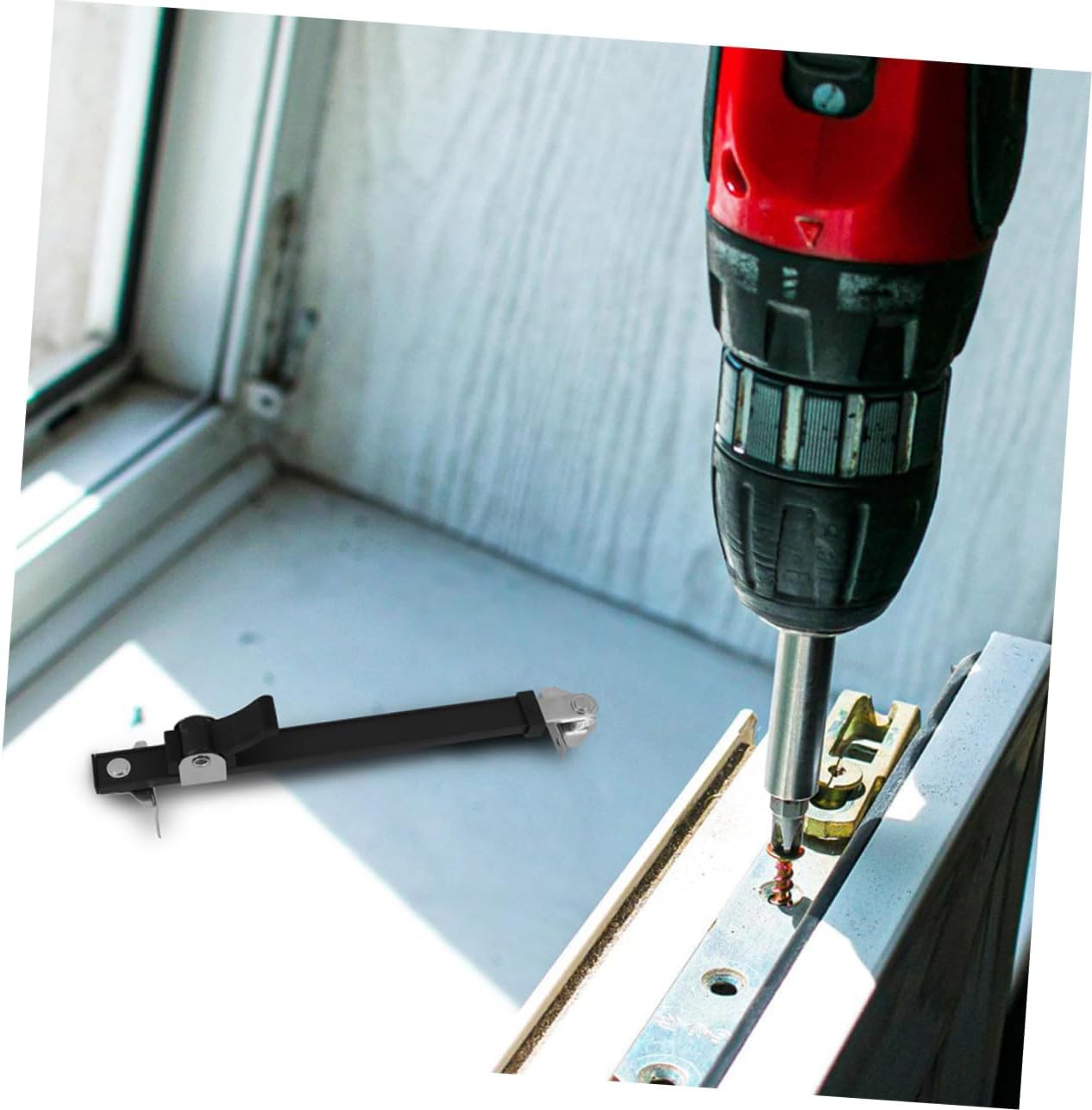  Gatuida Loquet De Fenêtre à Battant Télescopique 2 Pièces Compas De Fenêtre En Aluminium Noir Dispositif De Réglage Anti-Vent Butée Ajustable Et Bois Limiter Sécurité Pour Maison