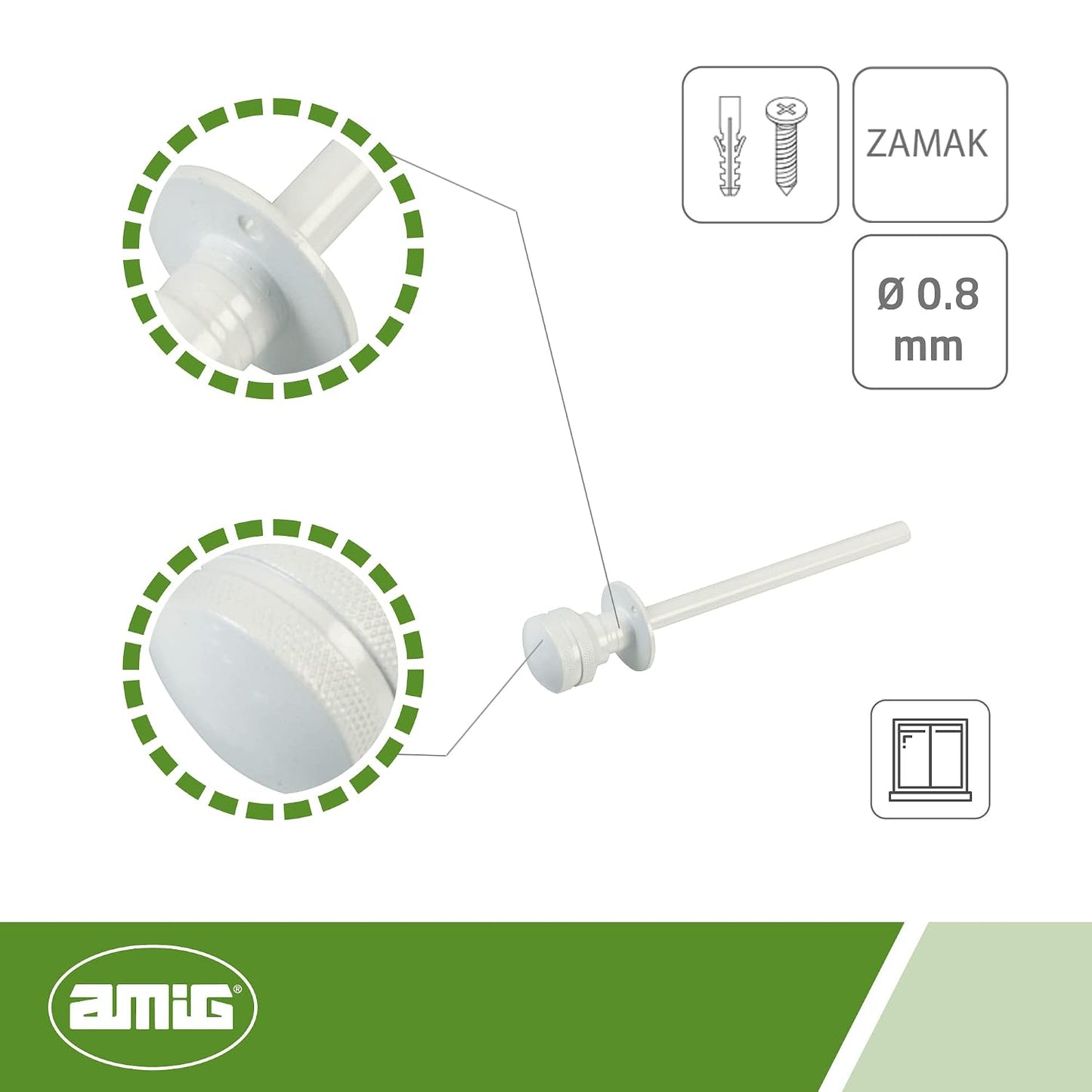  Amig - Goupille De Verrouillage Pour Fenêtres Courroies En Bois Ou Aluminium Mod.40 | Convient Pour Sécuriser Les Stores | Fermeture De Sécurité Zamak Finition Blanche | Dimensions : Ø 30 X 152 Mm