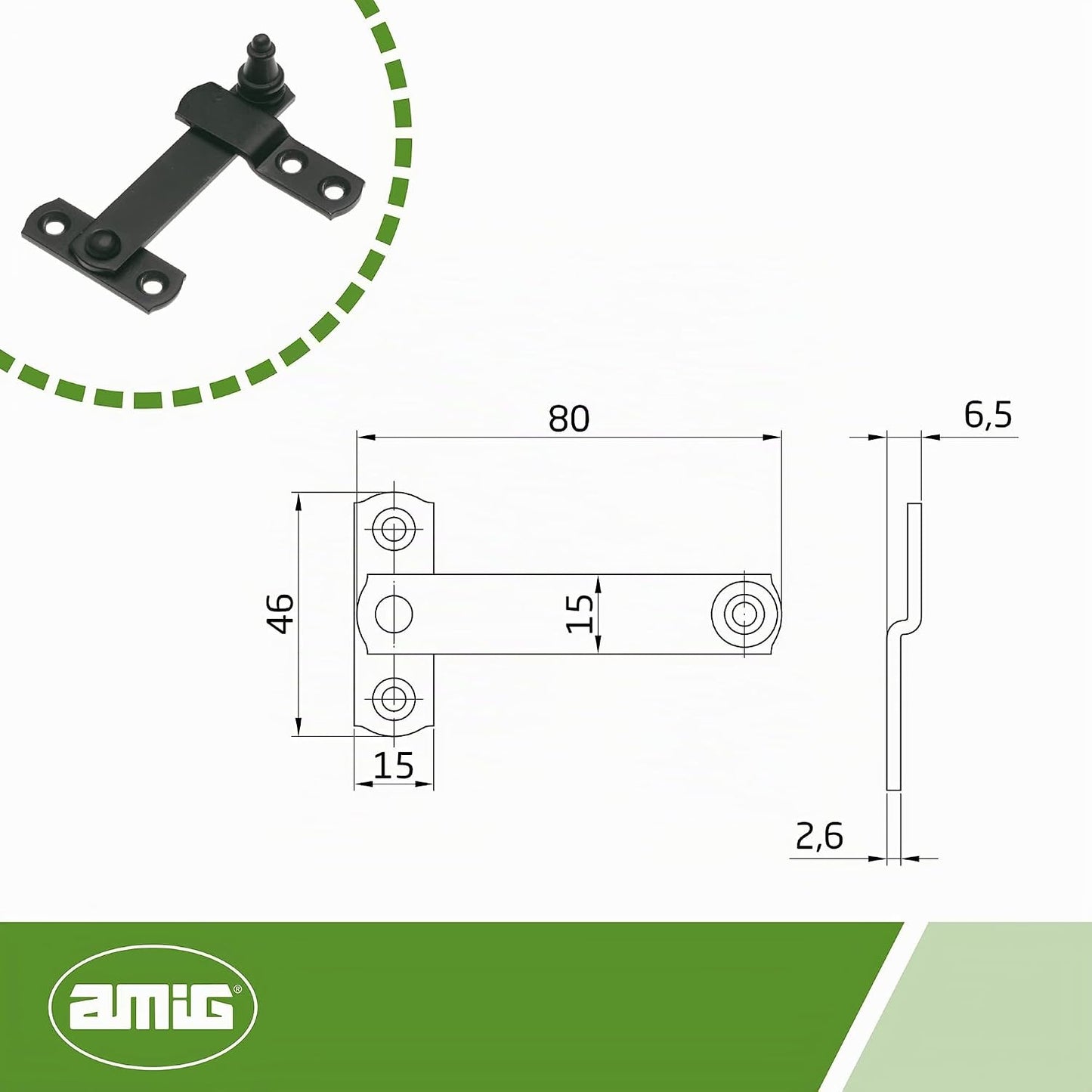  Amig - Palan Pour Volet Lisse | Verrou De Sécurité Pour Fenêtres | Quincaillerie Pour Jardin Et Extérieur | Acier | Couleur Noir Mat | Dimensions : 80 X 46 Mm