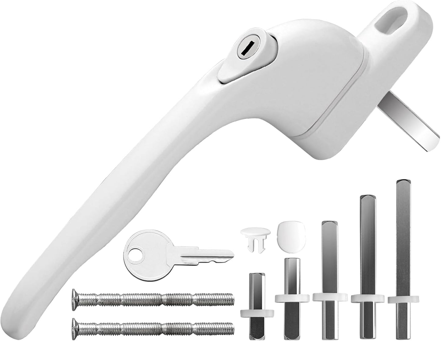  ESynic 1 Lot De Poignées De Fenêtre Blanches Pour Fenêtres En UPVC Verrouillables Universelles Avec Clé, 5 Broches Multiples, Vis Coupables, S'adapte Au Centre De 43 Mm, Pour Fenêtre Et Porte De