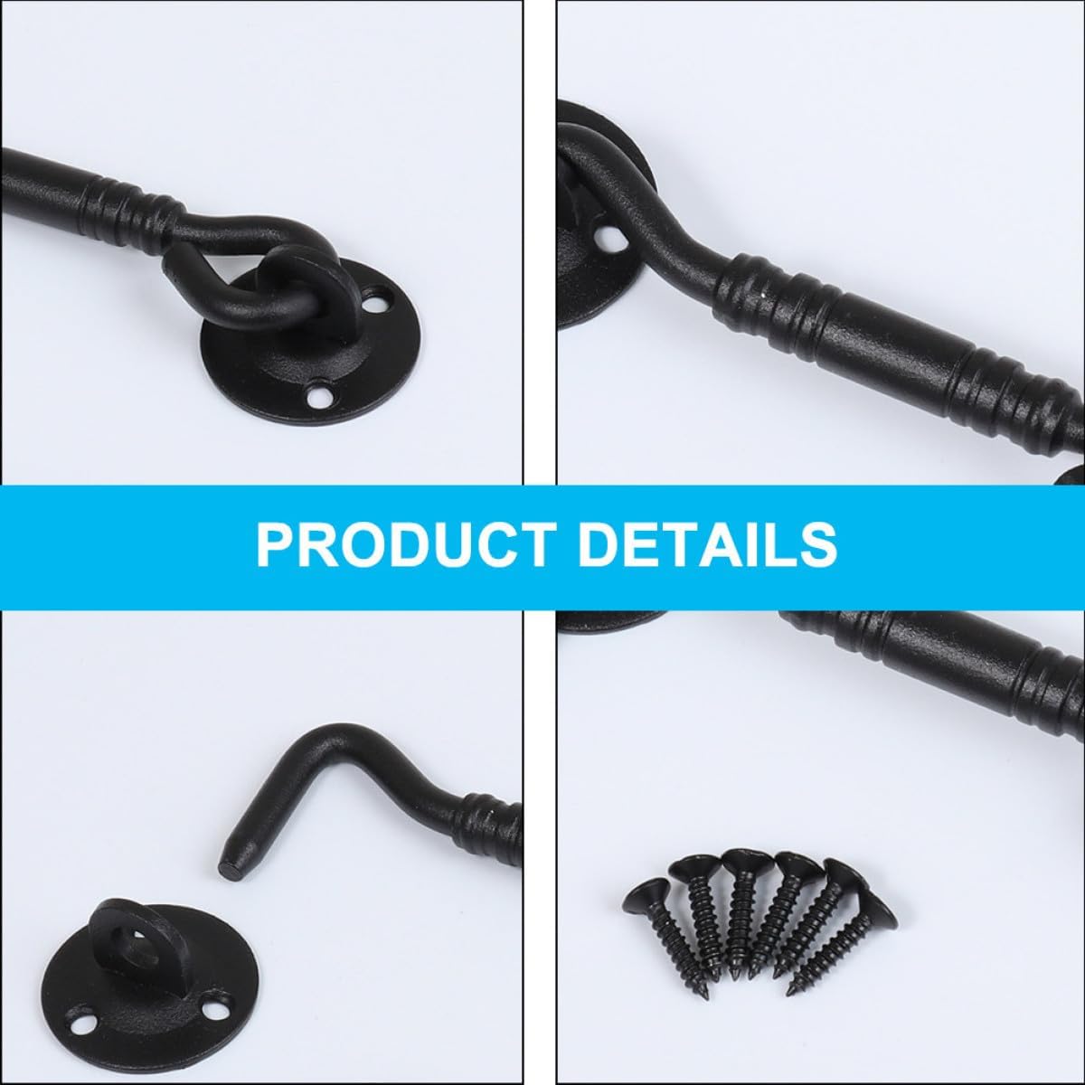  OUNONA Loquet à Crochet En Acier Inoxydable Mat Noir Serrure De Sécurité Pour Porte De Grange Et Fenêtre Verrouillage Solide Pour Portail Coulissant Quincaillerie De Fenêtre