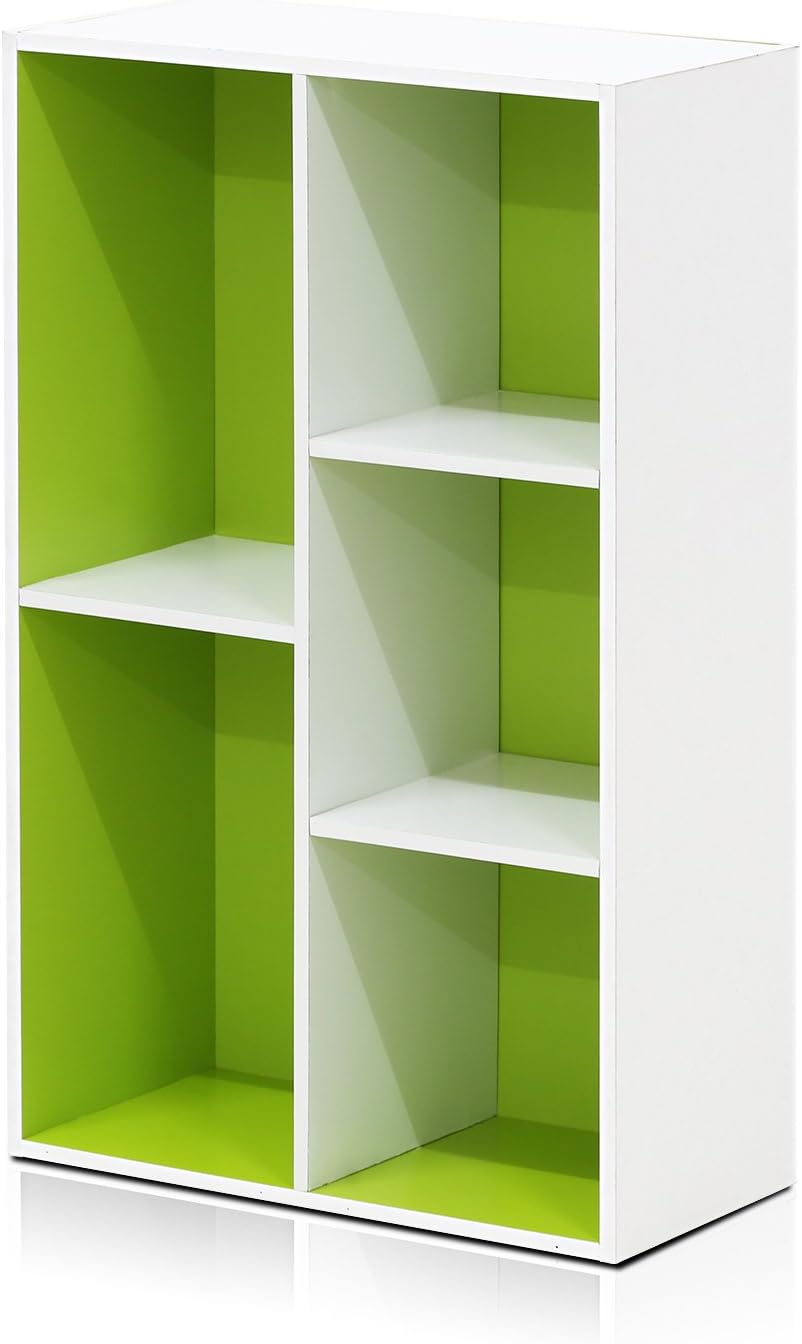  Furinno Luder Bibliothèque Etagère De Rangement Ouverte à 5 Cubes, Blanc/Vert