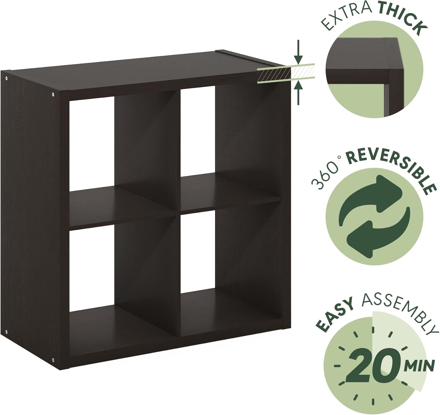  Furinno Cabine De Rangement Décorative à Dos Ouvert à 4 Cubes, Chêne Foncé