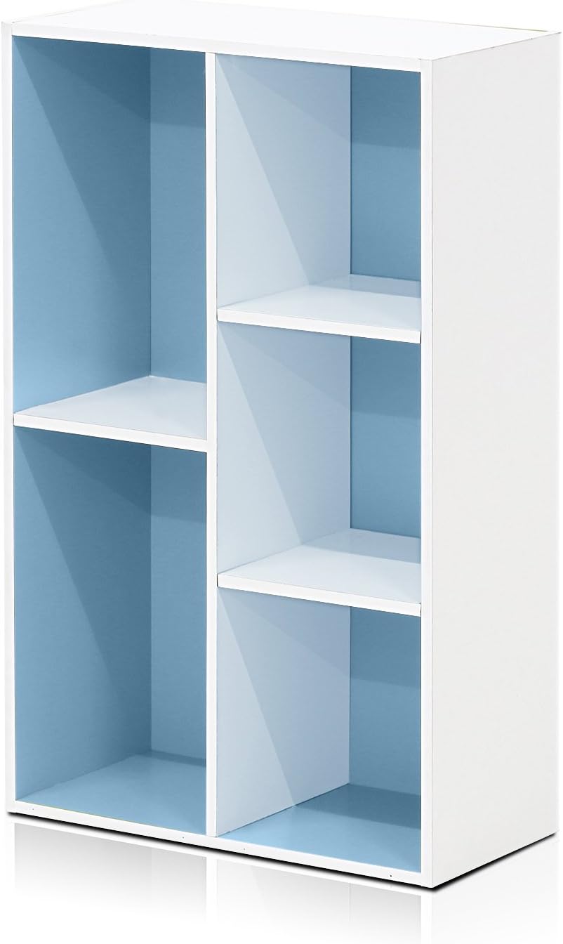  Furinno Luder Bibliothèque Etagère De Rangement Ouverte à 5 Cubes, Blanc/Bleu Clair