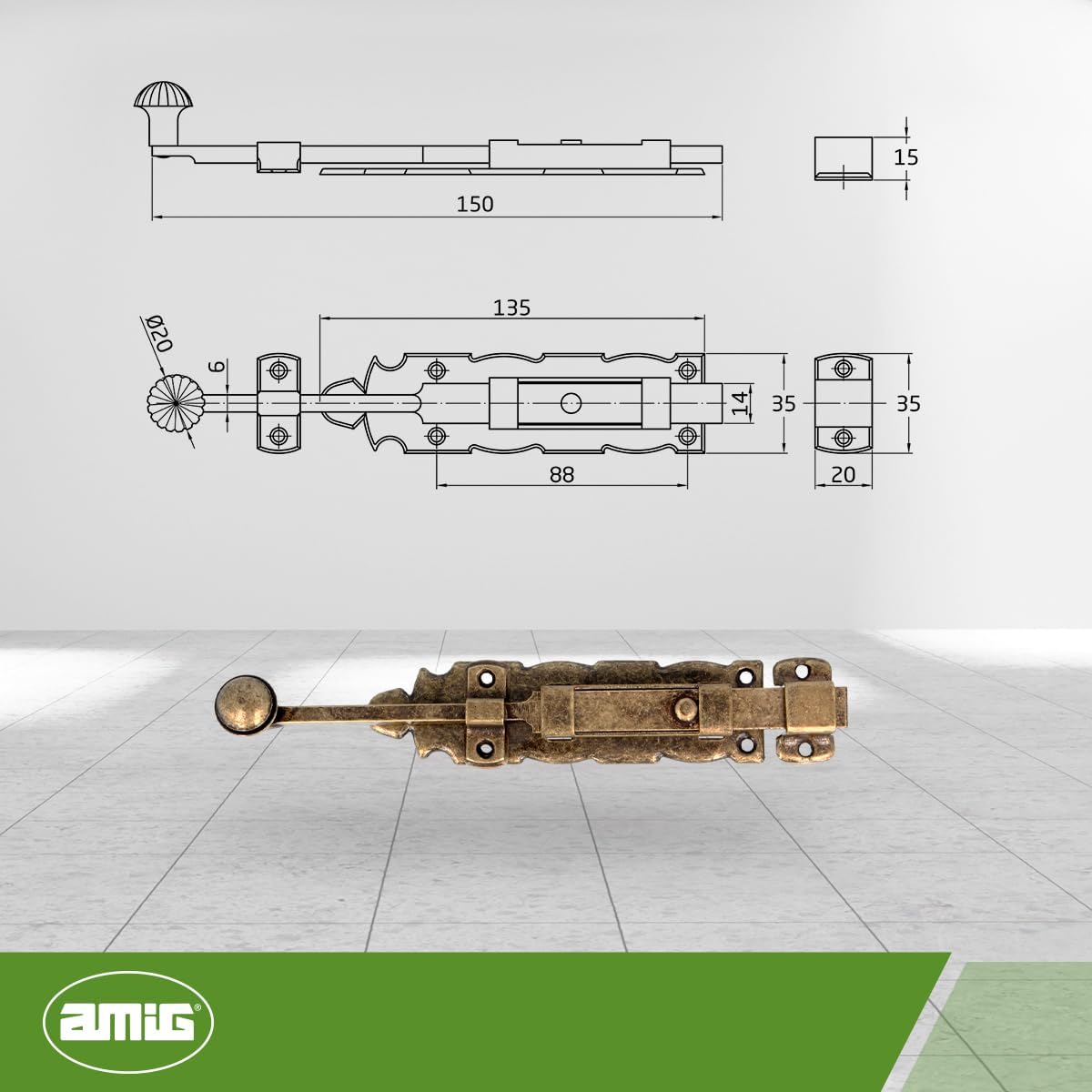  Amig - Loquet De Fenêtre - Modèle 411 - Acier Avec Tige En Zamak - 150 Mm - Largeur : 35 Mm - Idéal Pour Les Fenêtres