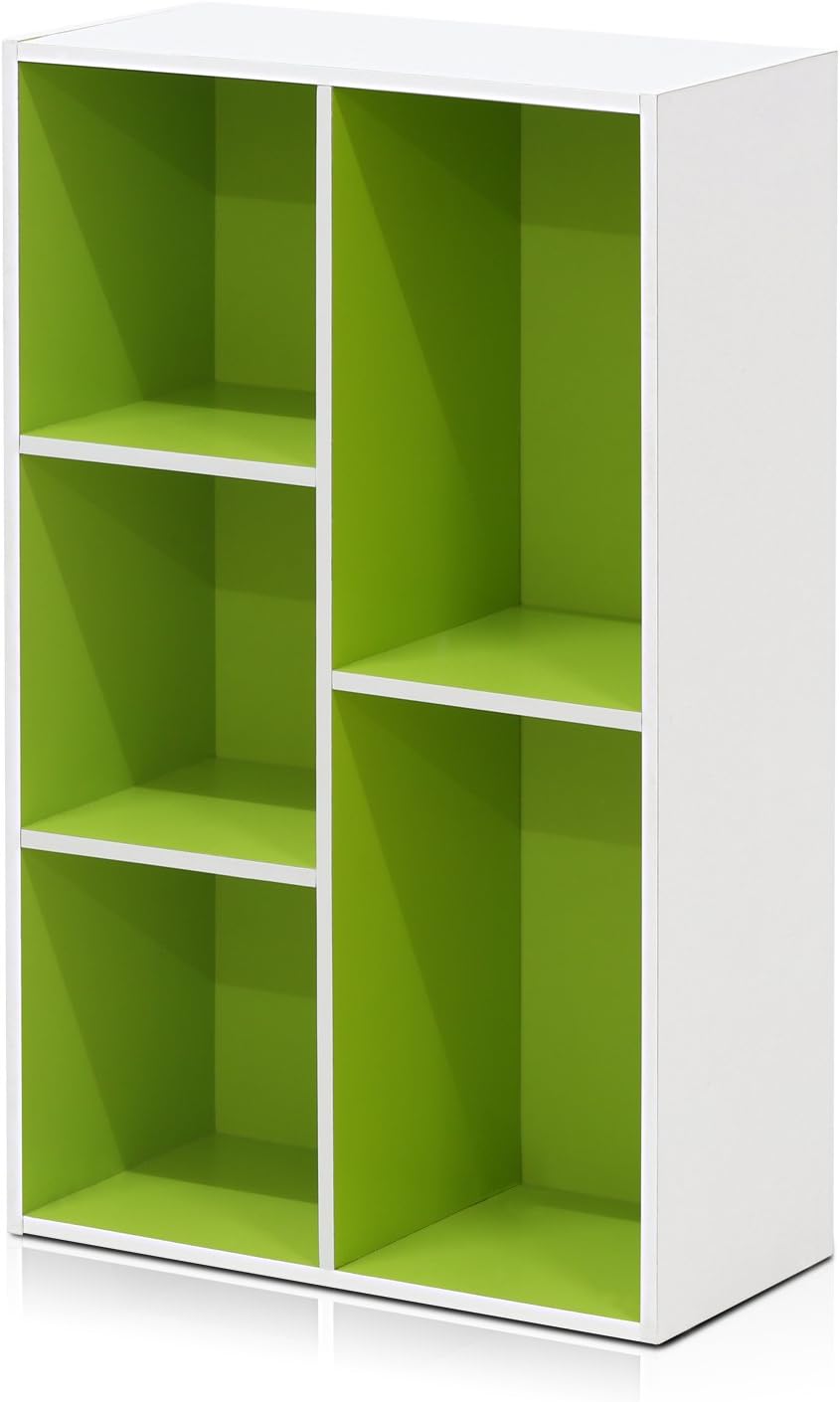 Furinno Luder Bibliothèque Etagère De Rangement Ouverte à 5 Cubes, Blanc/Vert