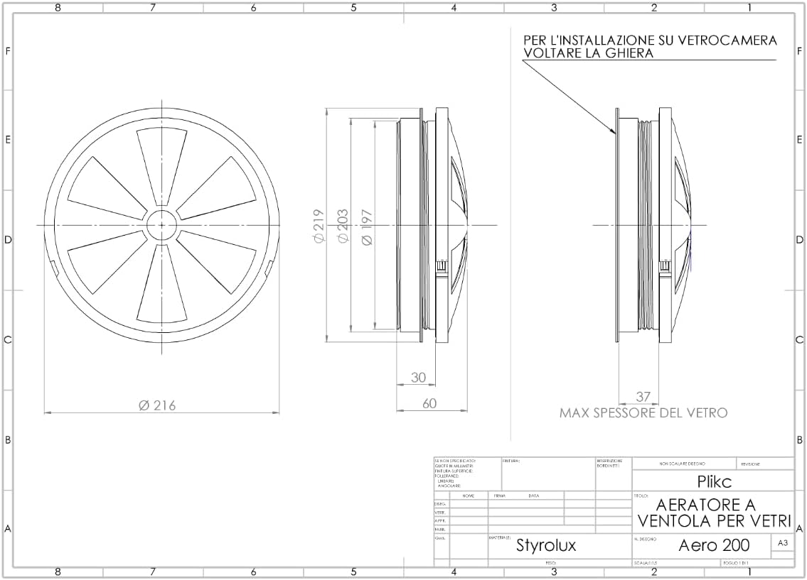  Aérateur De Ventilateur Pour Vitres Avec Ouverture Et Fermeture (Sans Filet Anti-bruit Trou 200)