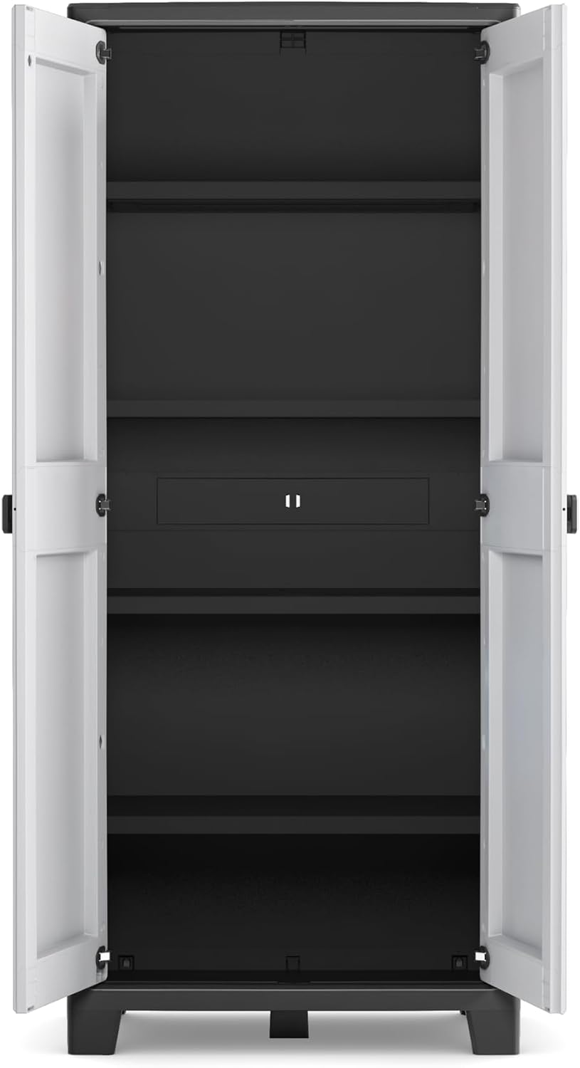  Keter Armoire Haute Titan - Armoire De Rangement En Résine - Étagères Modulables, Pieds Réglables, Charnières Métalliques - Cuisine, Garage, Atelier, Placard - 80 X 44 X 182cm - Noir/Gris