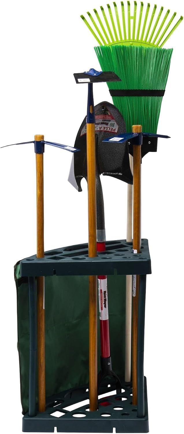 WERKA PRO Range Outils De Jardin D'Angle Avec Housse - Polypropylène - 8 Poches De Rangement - Fixation Murale - Dimensions 43 X 43 X 59 Cm - Couleur Verte