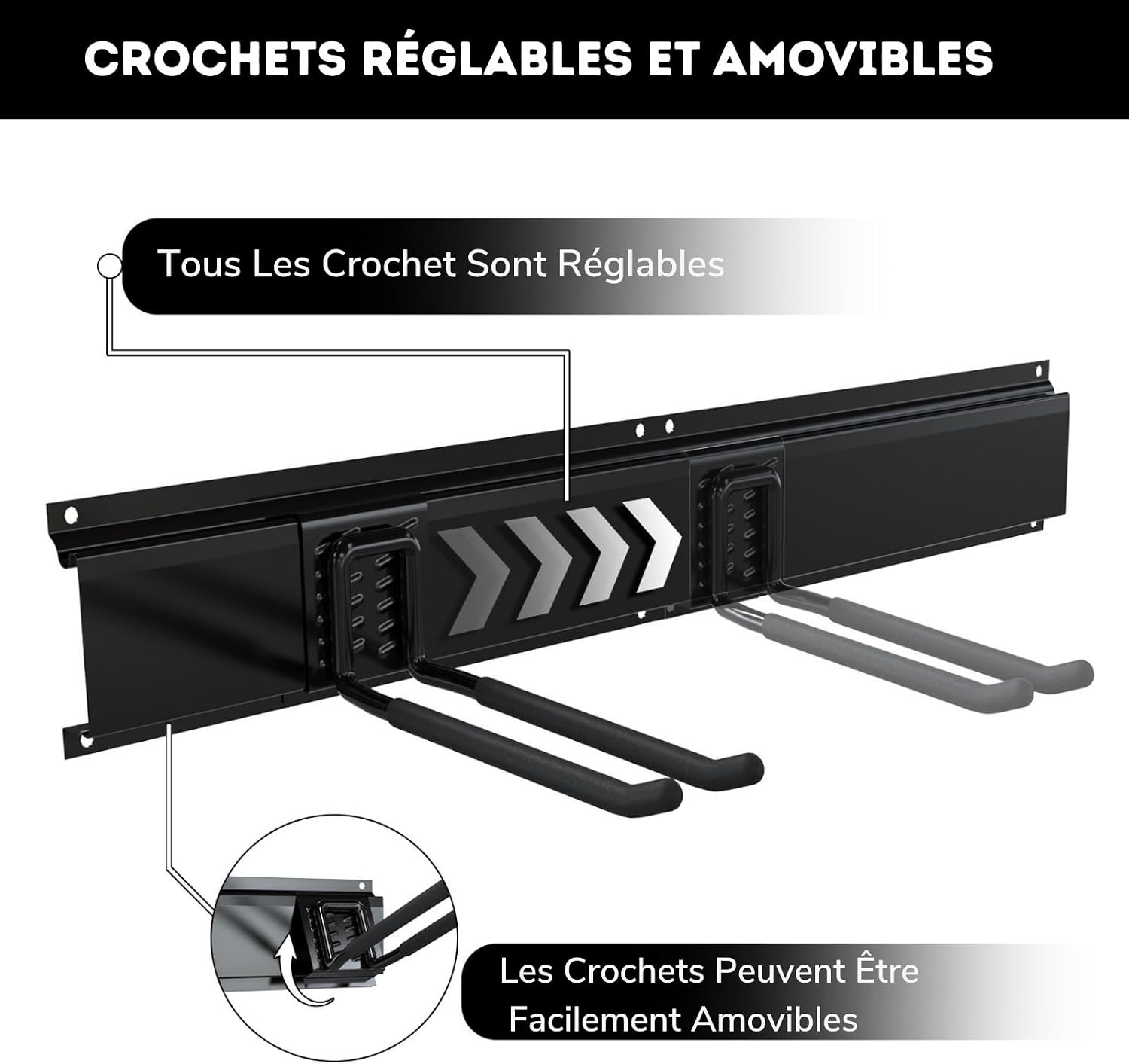  3-H Porte Outils Mural Jardin 120cm, Range Outils De Jardin En Acier Carbone Avec 3 Rails & 10 Crochets De Garage Réglables & 4 Crochets S & 4 Sangles | Support Mural Modulable Pour Ski Balai Râteau