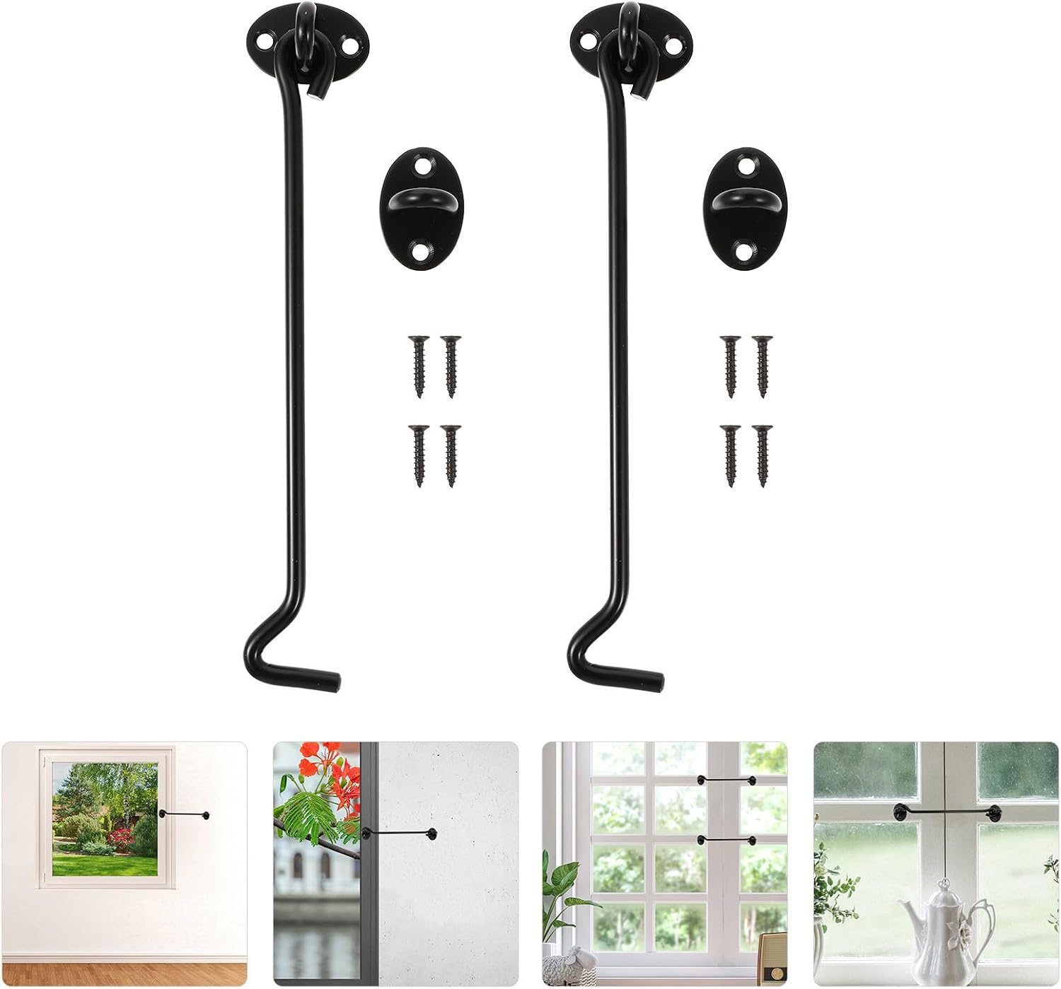  Housoutil Crochet De Fenêtre 2pcs En Acier Inoxydable Noir Solide Et Résistant Crochet De Verrouillage Pratique Pour Fenêtre, Pour Limiter L'ouverture Et Sécuriser