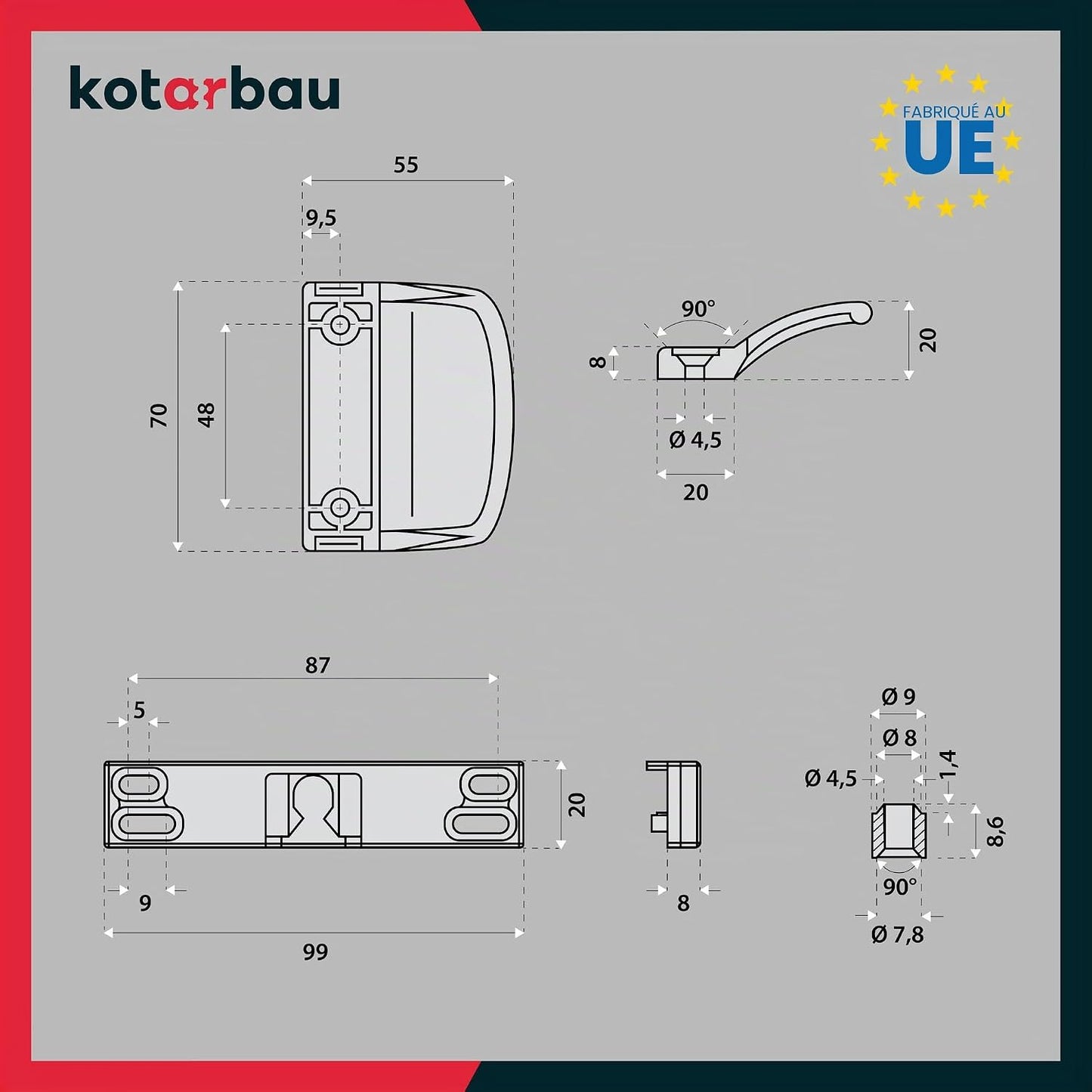  KOTARBAU® Loqueteau De Porte De Balcon Pratique - Anthracite - Sûr Pour Fumeurs - Pour Terrasses - Poignée De Fermeture Universelle