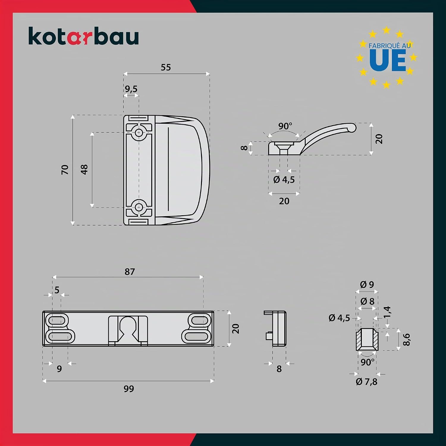  KOTARBAU Loqueteau De Porte De Balcon Pratique - 6 Couleurs Différentes - Sécurité Fumeur - Poignée De Porte De Balcon Universelle - Blanc
