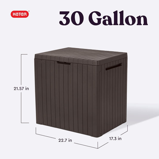  Keter City Boîte De Rangement En Résine Pour Meubles De Terrasse, Accessoires De Piscine Et Jouets D'extérieur Marron 30 Gallons