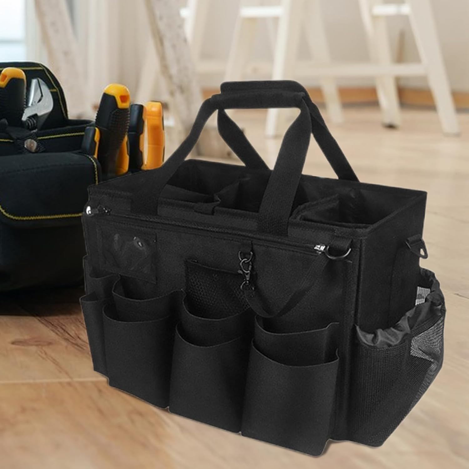  Générique Sac Pour Fournitures De Nettoyage | Pliant Pour Entretien Ménager - Porte-Outils Mesh Respirant Imperméable Avec Poignée Bretelle Pour Chiffons Époussetage Cuisine
