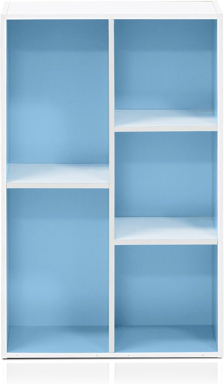  Furinno Luder Bibliothèque Etagère De Rangement Ouverte à 5 Cubes, Blanc/Bleu Clair