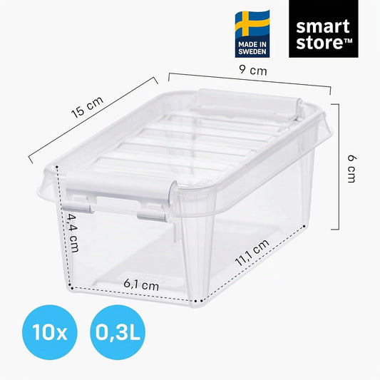  SmartStore - 10x Petite Boîte De Rangement Plastique Avec Couvercle 0,3L (15x9x6cm) | Empilable Et De Qualité Alimentaire | Boîte Plastique Avec Couvercle & Coins Renforcés | Garantie 10 Ans