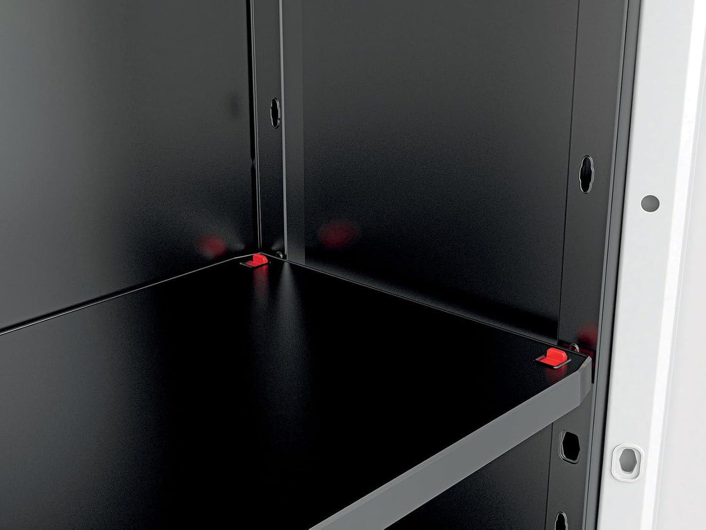  Keter Armoire Utilitaire STILO - Armoire De Rangement En Résine Multifonctions - Étagères Et Pieds Ajustables, Poignée Soft Touch - Cuisine, Garage, Atelier - 68 X 39 X 173 Cm - Gris/Noir/Rouge