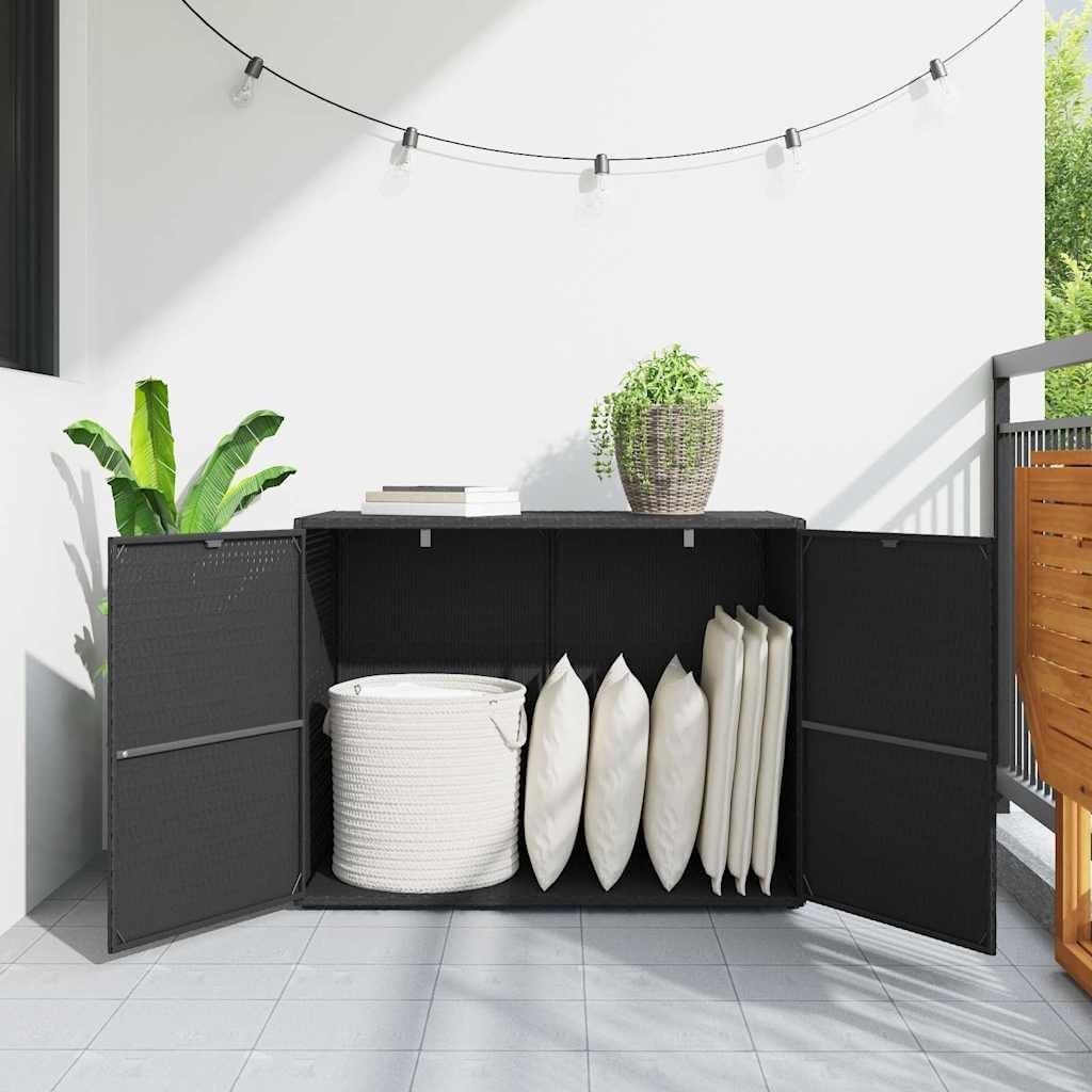  Armoire De Jardin En Rotin Synthétique Noir - 100 X 55,5 X 80 Cm - Cadre En Acier Revêtu Par Pulvérisation - Bois D'acacia Massif - Verrouillable - Rangement Pour Jardin, Terrasse
