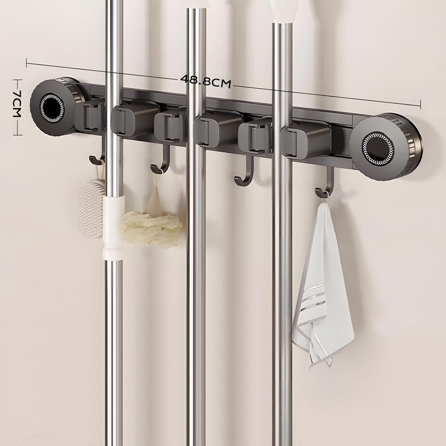  Support Mural Pour Balai Et Serpillère En Aluminium Antirouille - Support De Suspension Gratuit Pour Outils De Nettoyage Dans La Salle De Bain Et La Cuisine