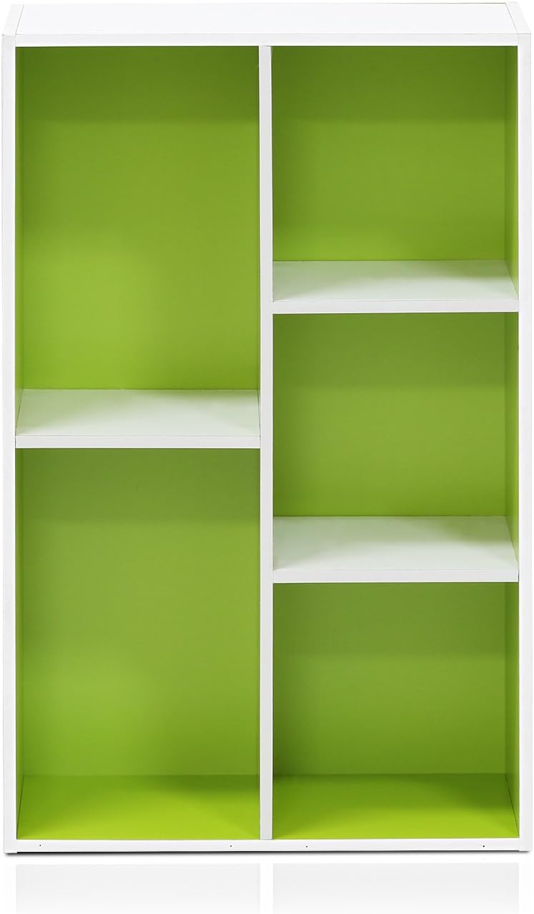  Furinno Luder Bibliothèque Etagère De Rangement Ouverte à 5 Cubes, Blanc/Vert