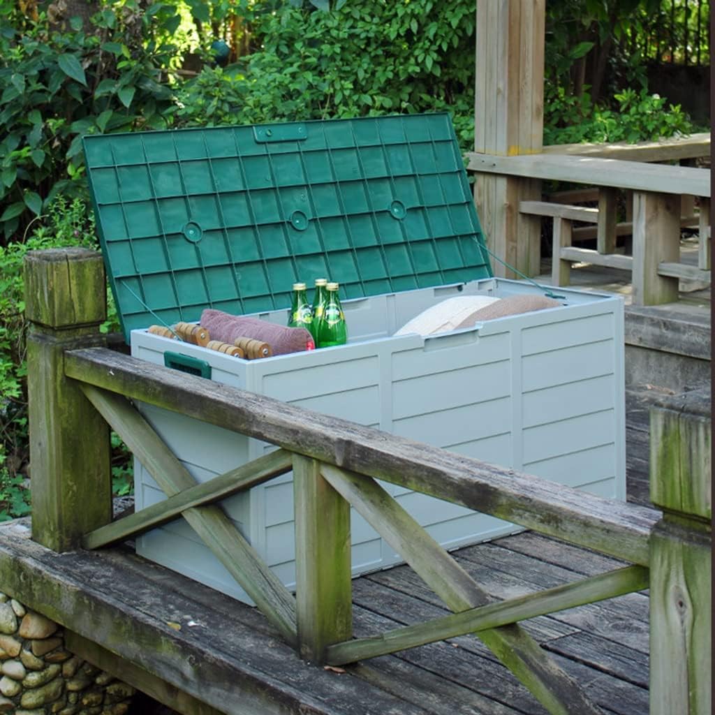  Grande Boîte De Pont En Plastique Avec Couvercle Rabattable, Boîte De Rangement Extérieure Étanche À La Poussière Et Résistante Aux UV, Jouets De Piscine, Outils De Jardin ( Couleur : Gray+brown )