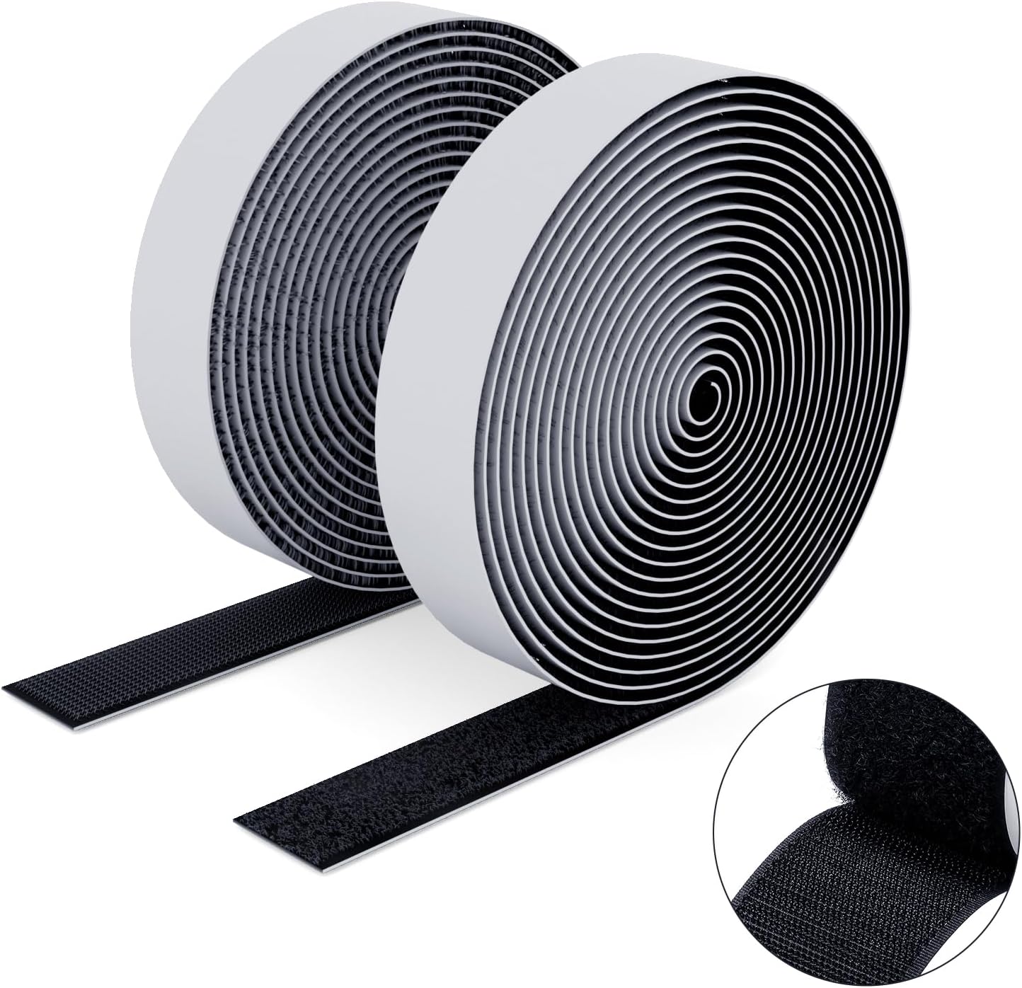  Ruban Adhésif Double Face à Crochets Et à Boucles, 50MM X 5M Ruban Adhésif Autocollant, Bandes Robustes, Ruban à Emboîtement Pour Cadres De Photos, Moustiquaires, Tapis, Bricolage - Noir