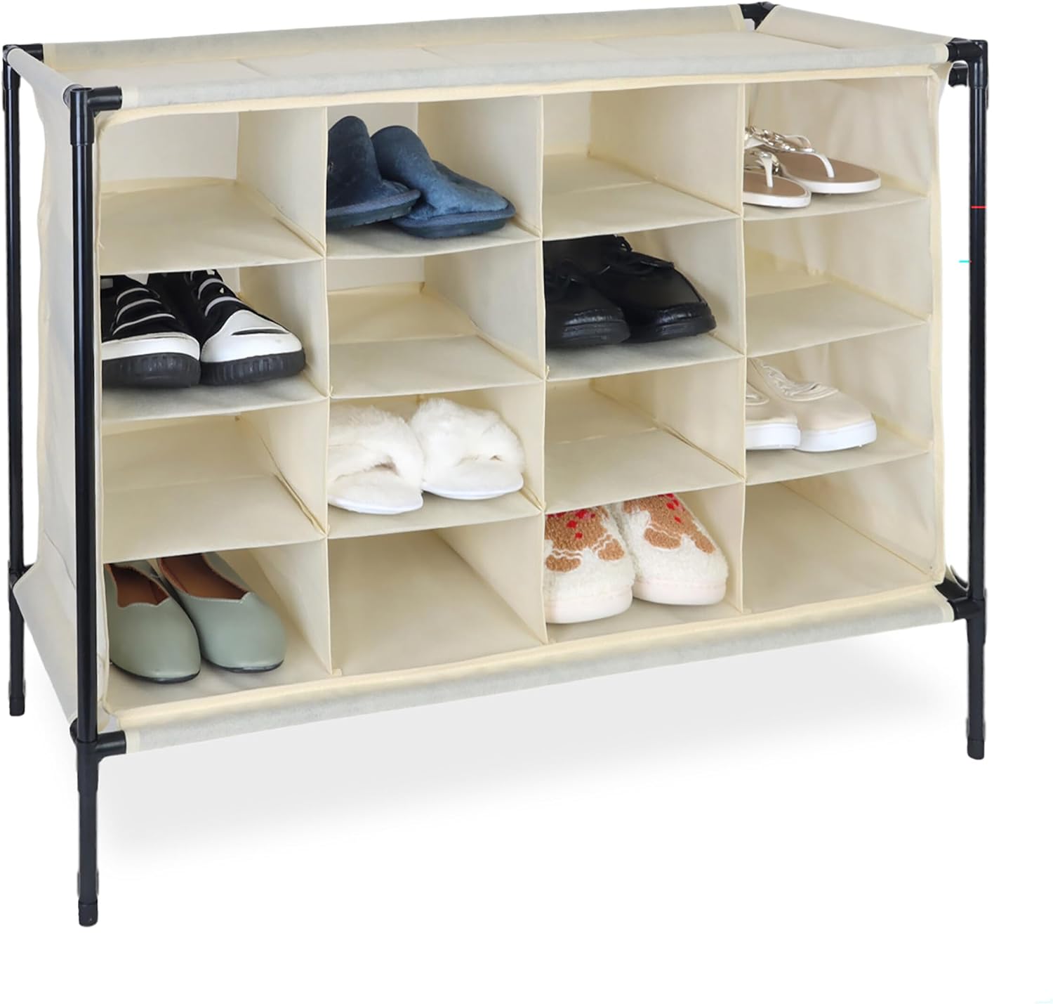  Relaxdays Meuble à Chaussures Pour Le Camping, 16 Compartiments, Montage Facile, H X L X P : 65 X 84 X 36 Cm, Noir