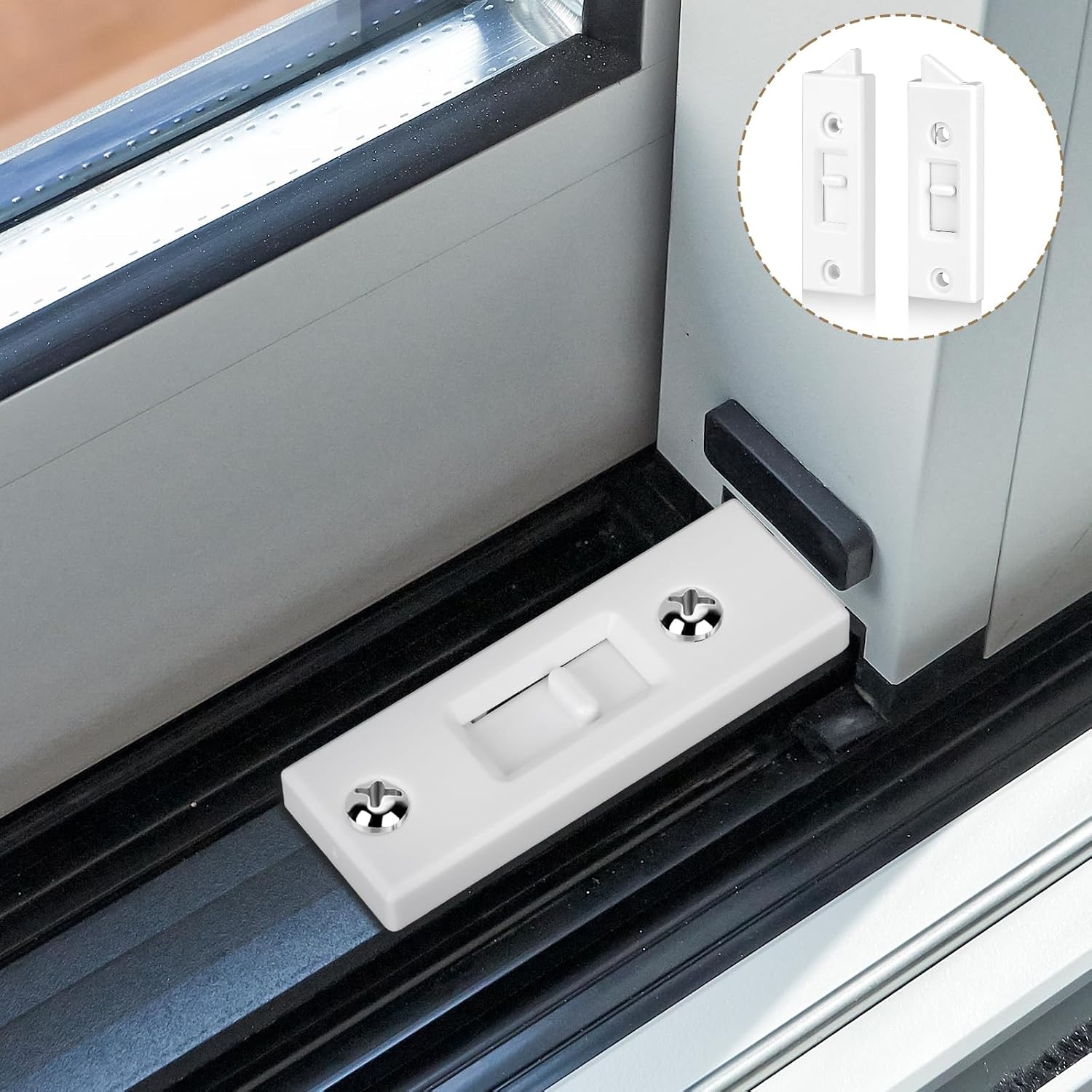  Window Latch 3x1 Inch Plastic Replacement Parts Spring Loaded Window Tilt Latch Latch Window Hardware Clip 2 Inch Hole Center Spacing (White, 2